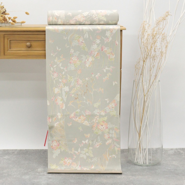 【新品】着物 反物 正絹 長襦袢 加賀絹の里 花川柳 淡グリーン地 暈し紋様 7fcebc4815dbd5d7cf7db9ce980010