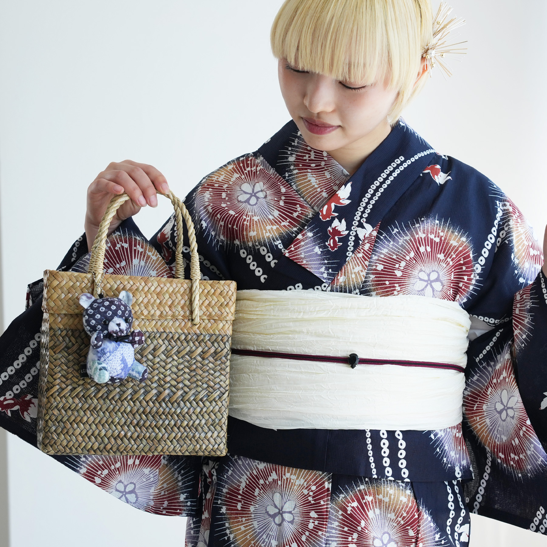 ぬいぐるみ チャーム バッグチャーム くま クマ おしゃれ 有松絞り utatane うたたね ウタタネ