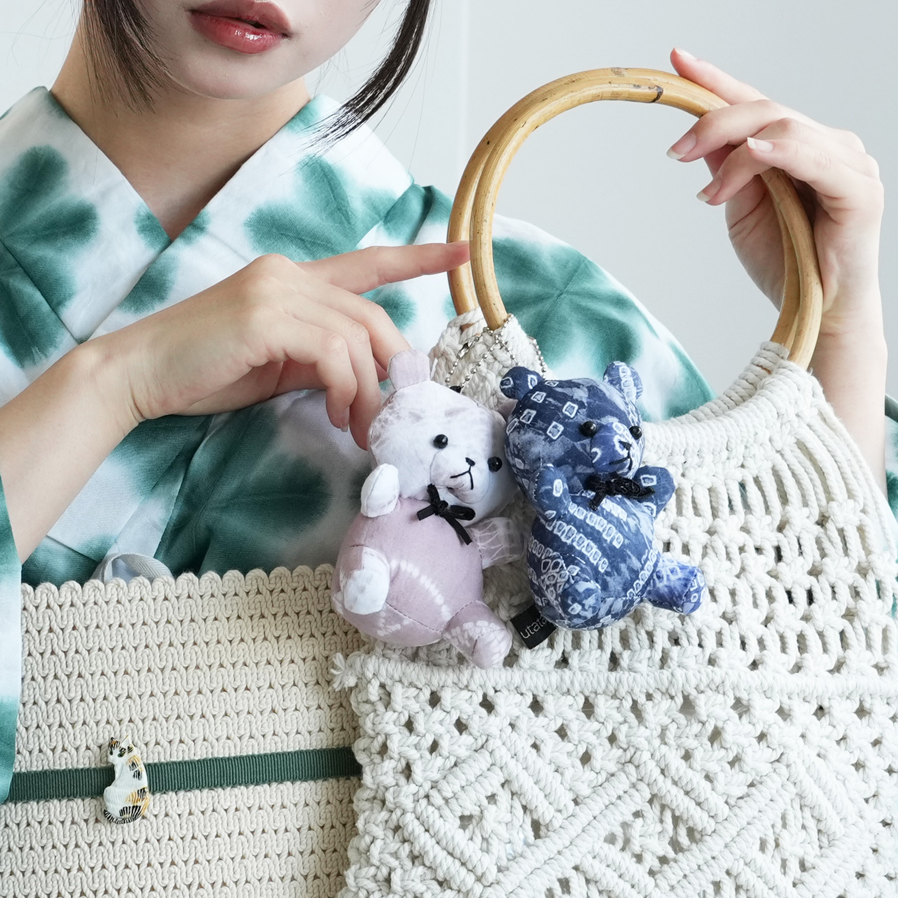 utatane くま チャーム るぴよん 伝統工芸生地使用 有松絞り チャーム