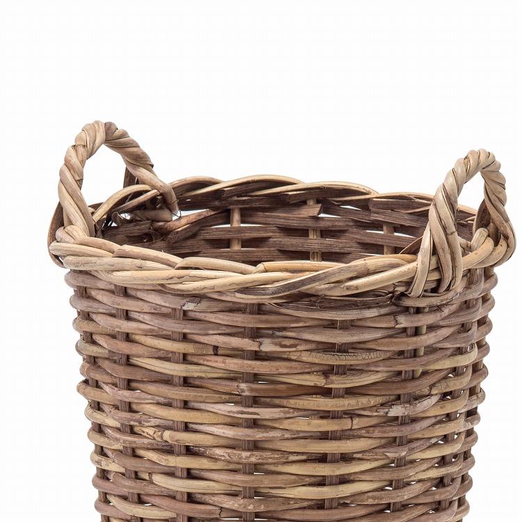 バスケット 収納 編み ラタン カゴ かご 茶色 系 丸 ラウンド 縦型