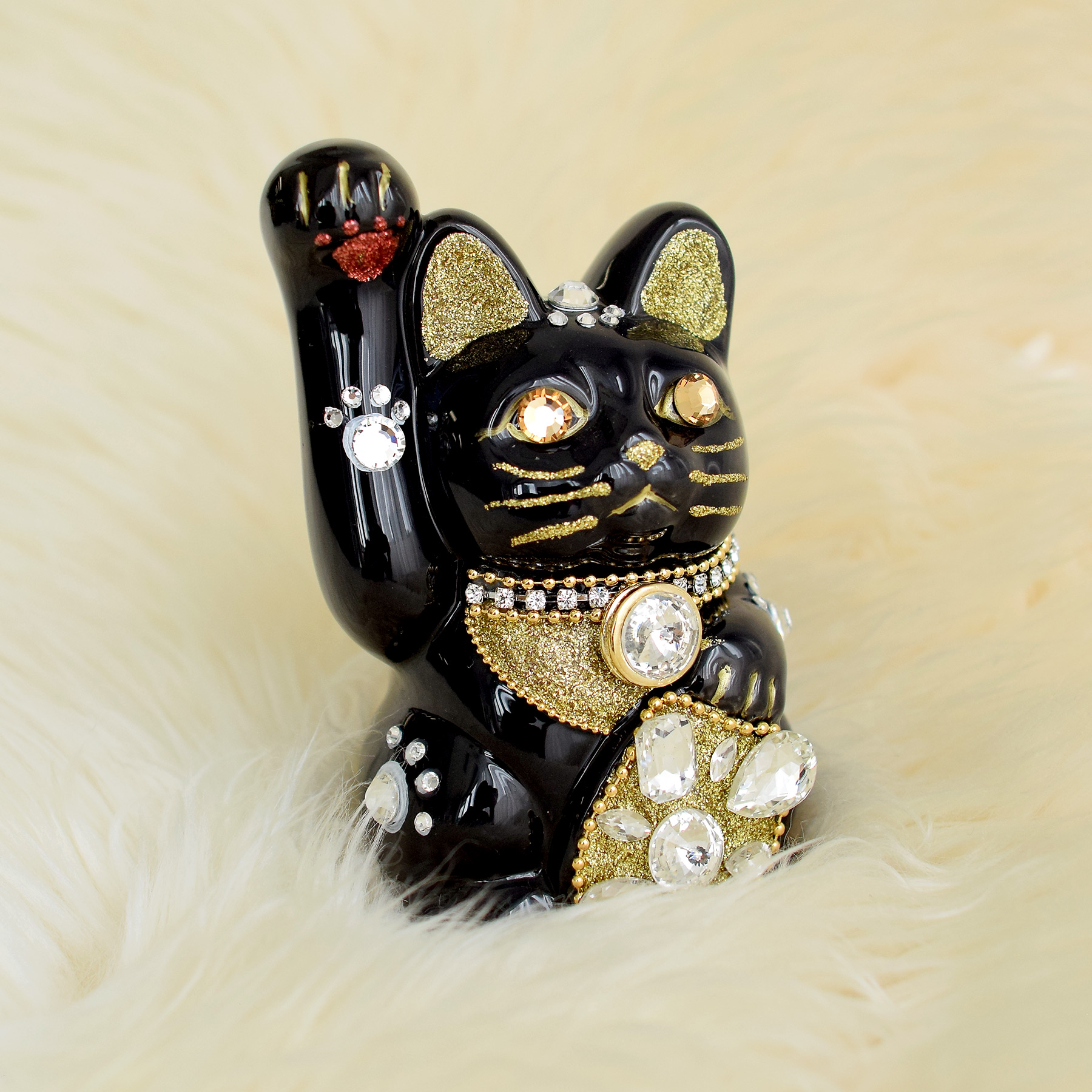 招き猫 置物 おしゃれ ニコアンティーク×ご縁猫 ねこ球左衛門 手ぬぐい