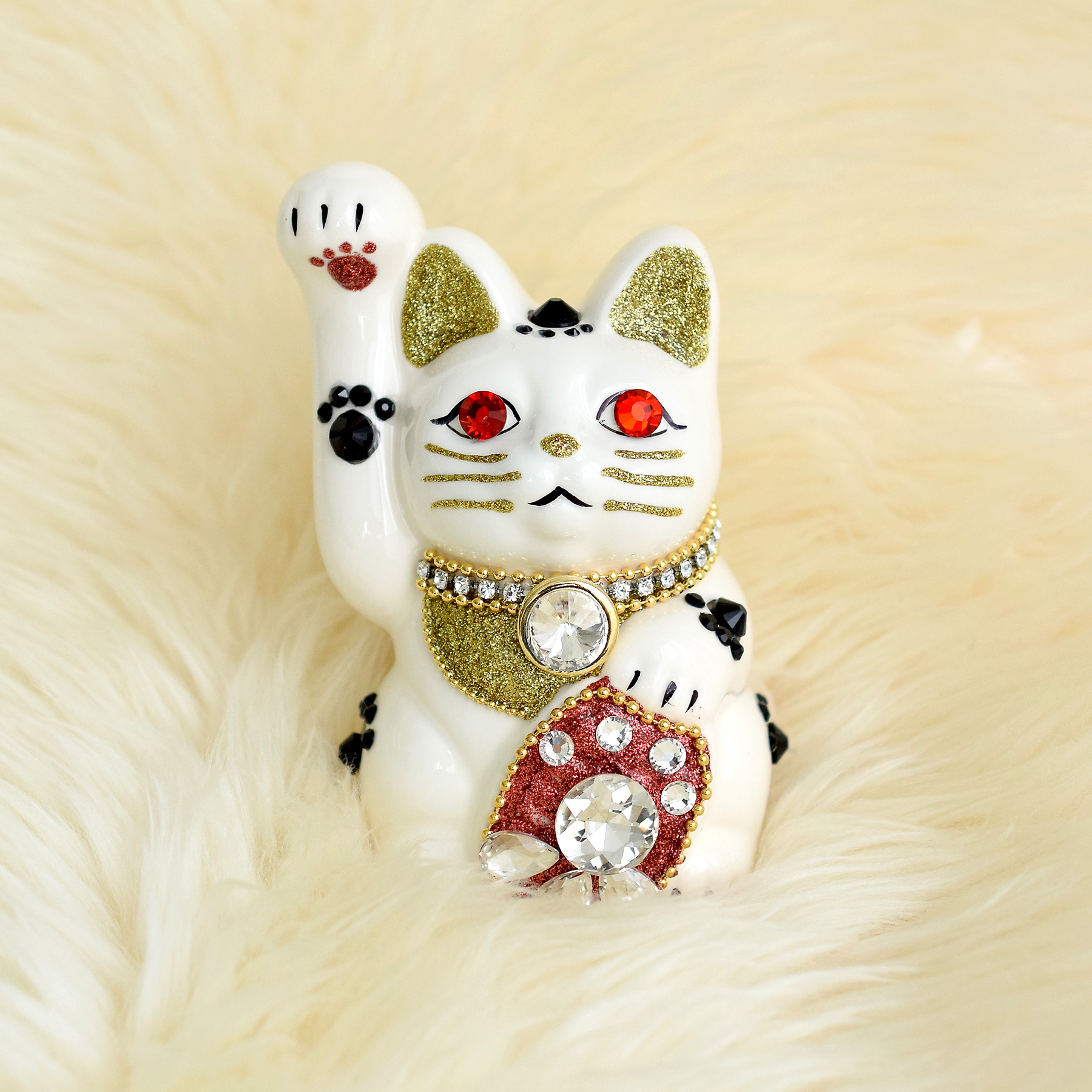 招き猫 置物 おしゃれ ニコアンティーク×ご縁猫 ねこ球助 手ぬぐい 2点
