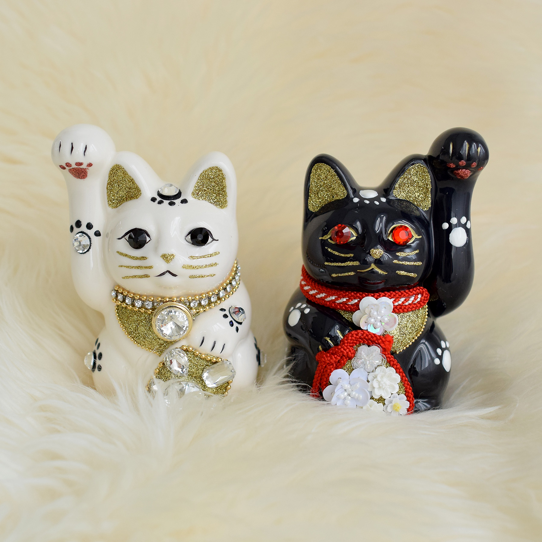 招き猫 置物 おしゃれ ニコアンティーク×ご縁猫 ねこ球太郎 手ぬぐい 2