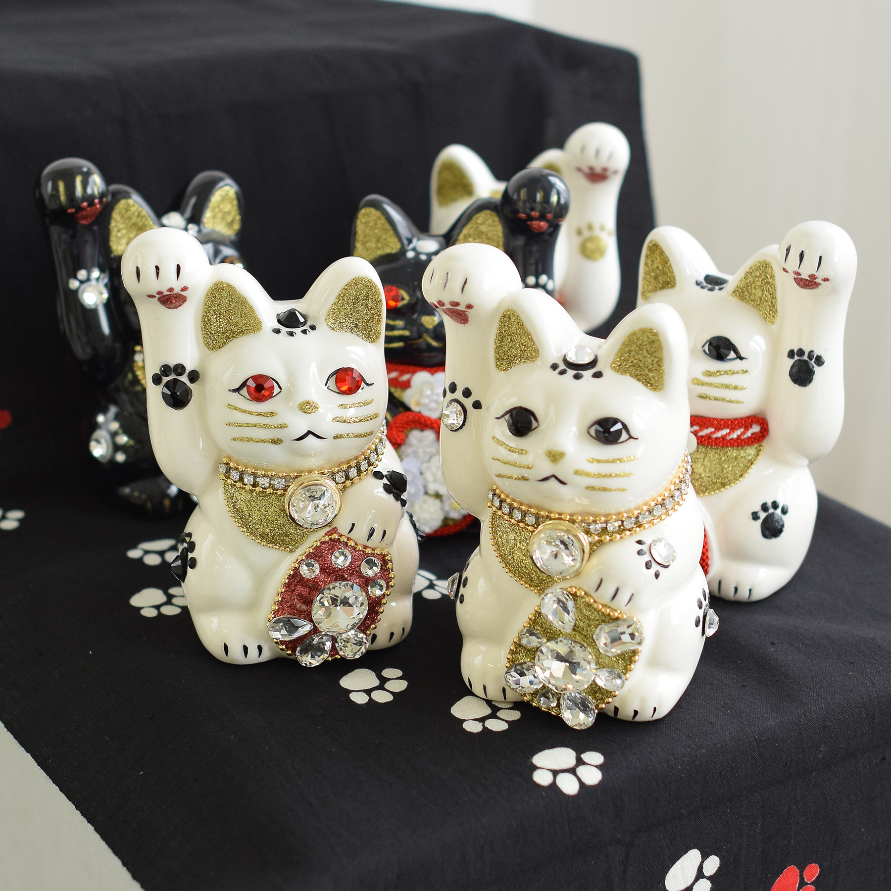 招き猫 置物 おしゃれ ニコアンティーク×ご縁猫 ねこ球太郎 手ぬぐい 2