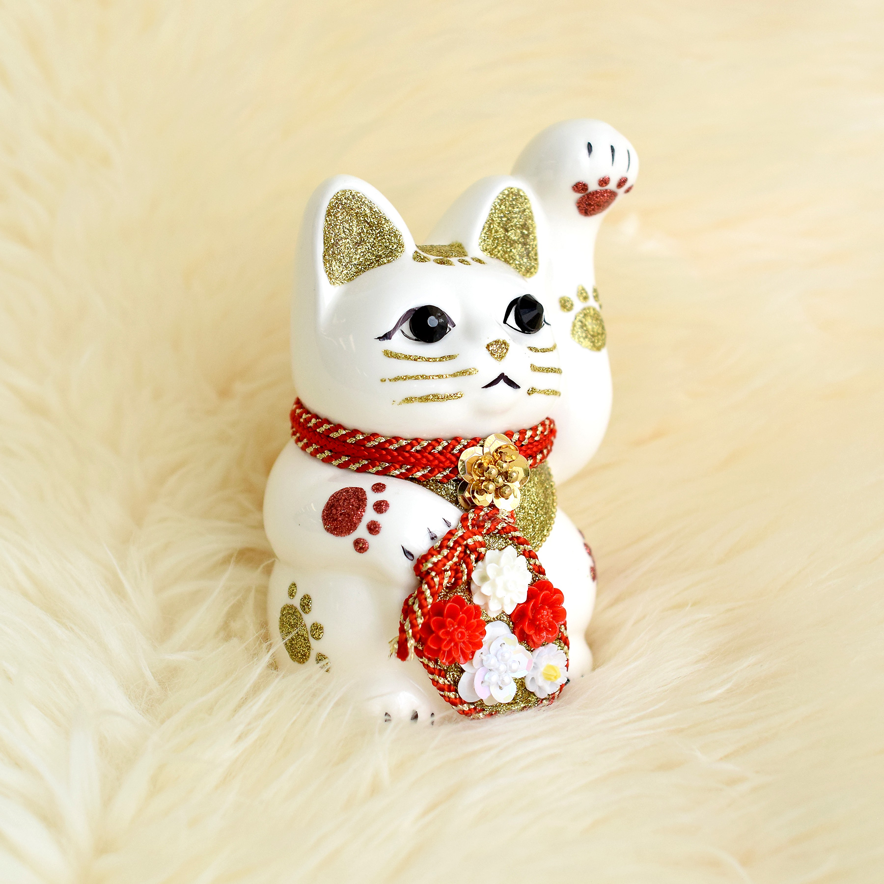 招き猫 置物 おしゃれ ニコアンティーク×ご縁猫 ねこ球代 手ぬぐい 2点