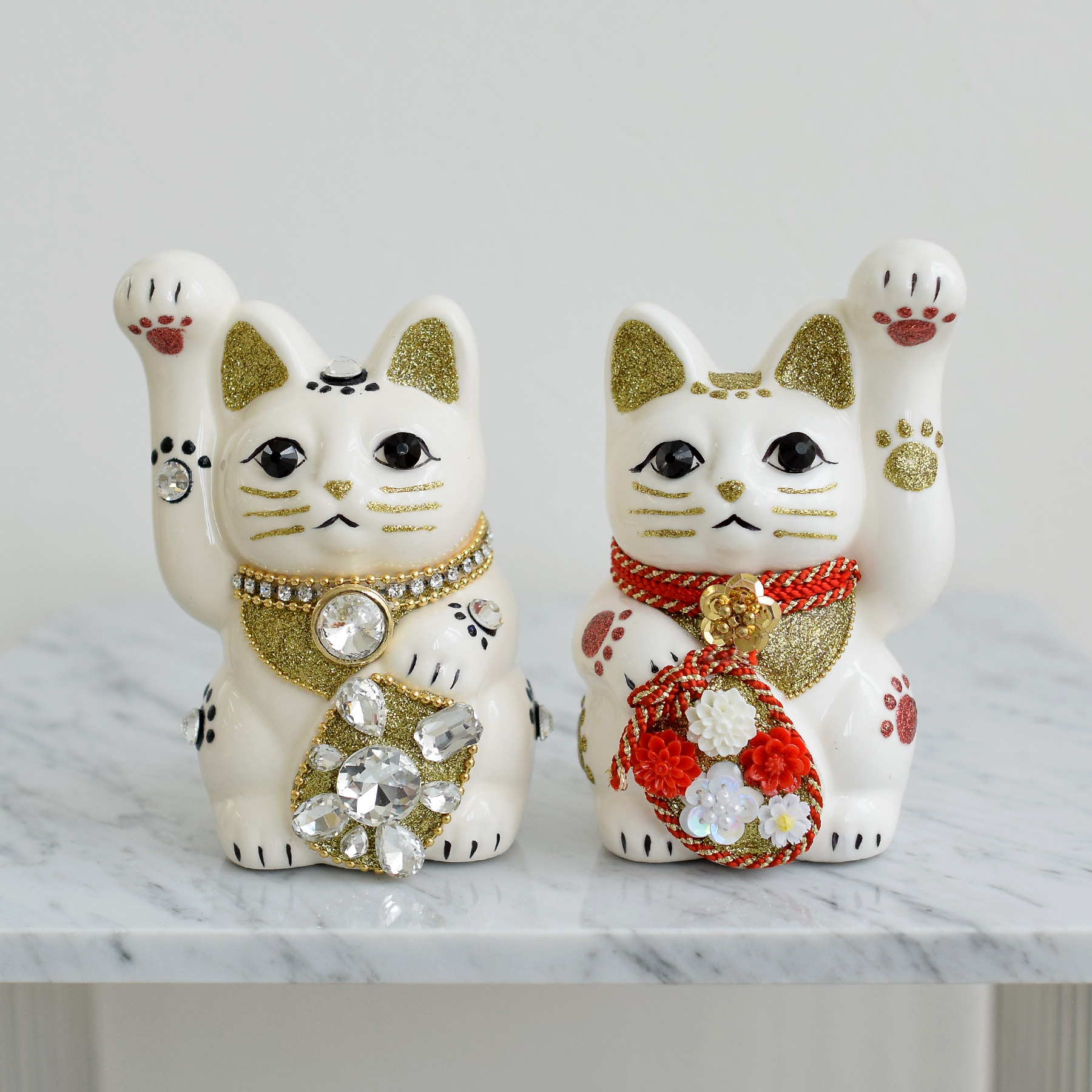 招き猫 置物 おしゃれ ニコアンティーク×ご縁猫 ねこ球代 手ぬぐい 2点