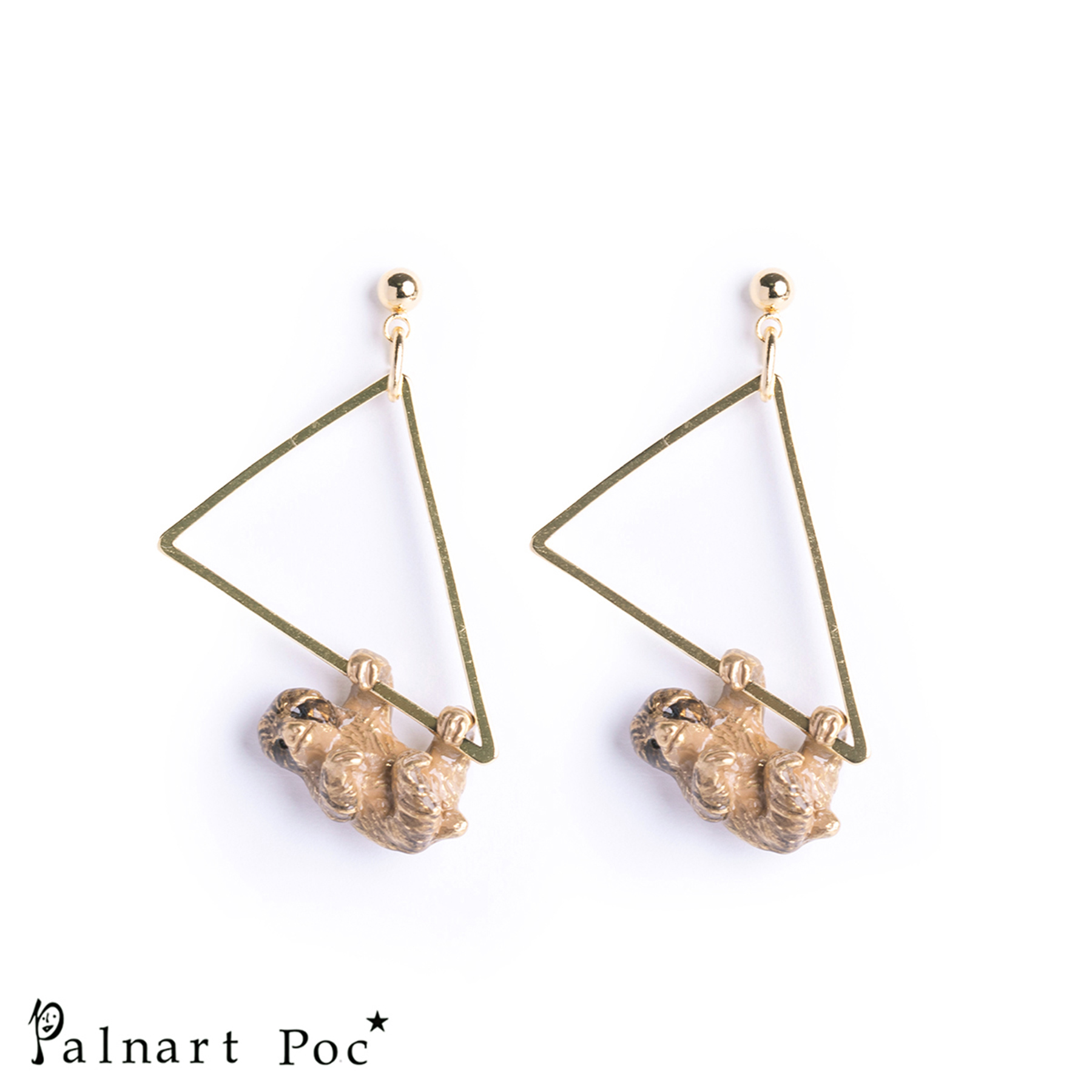 ピアス レディース Palnart Poc ピアス ナマケモノ 日本製 国産 ハンドメイド ギフト プレゼント パルナートポック アニマル 樹懶 なまけもの 三角 両耳