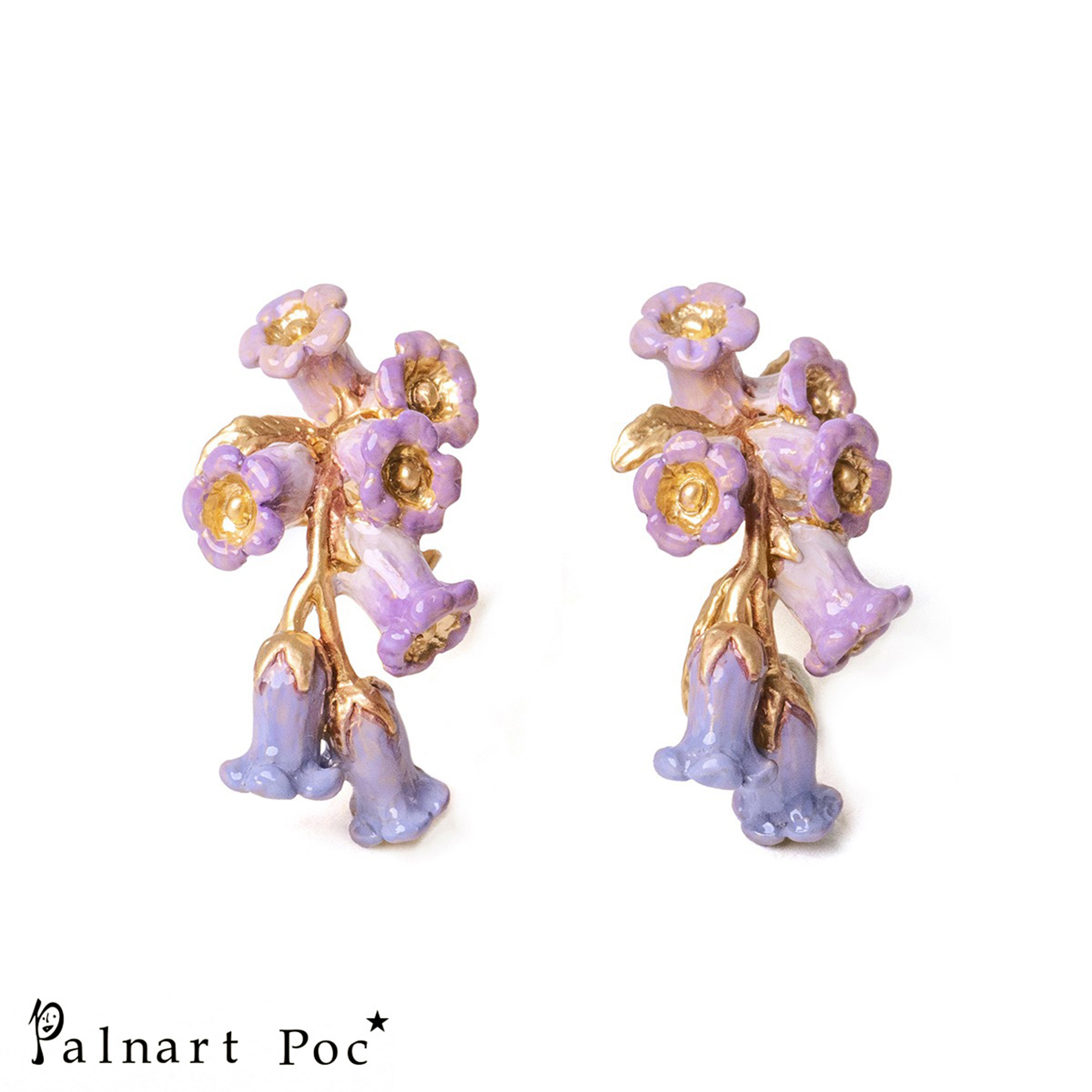 ピアス レディース Palnart Poc カンパニュラ 日本製 パルナートポック ハンドメイド サージカルステンレス 花 ゴールド 金 紫 ラベンダー メール便可能