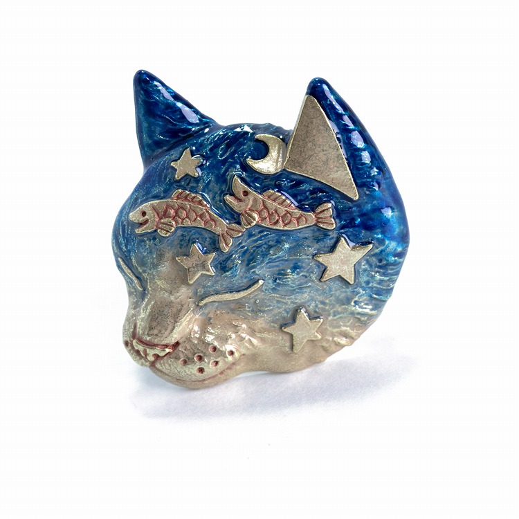 ブローチ おしゃれ アクセサリー パルナートポック レトロ 猫 青系