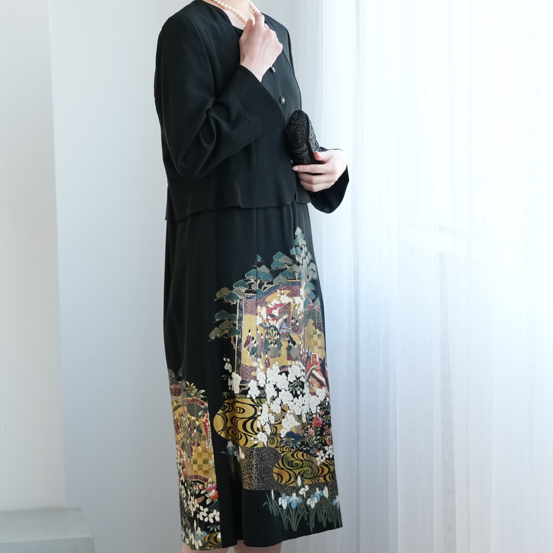 留袖ドレス 9号 販売 購入 金彩華御所車 ワンピース レディース