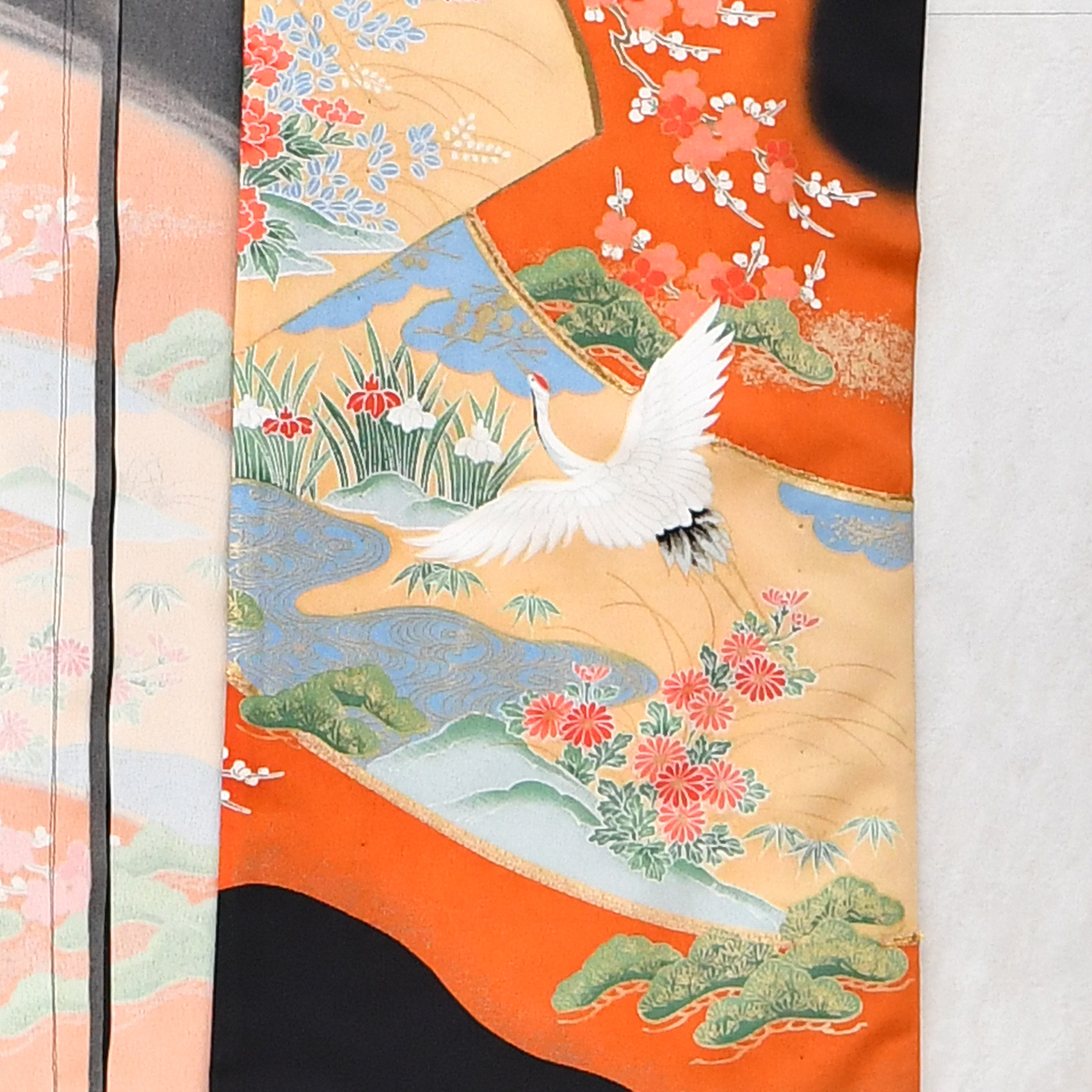 着物リメイク ジレ ロングジレ ベスト maison utatane No.JS05 深淵の瑞鶴 一点物 日本製 フリーサイズ 黒の画像