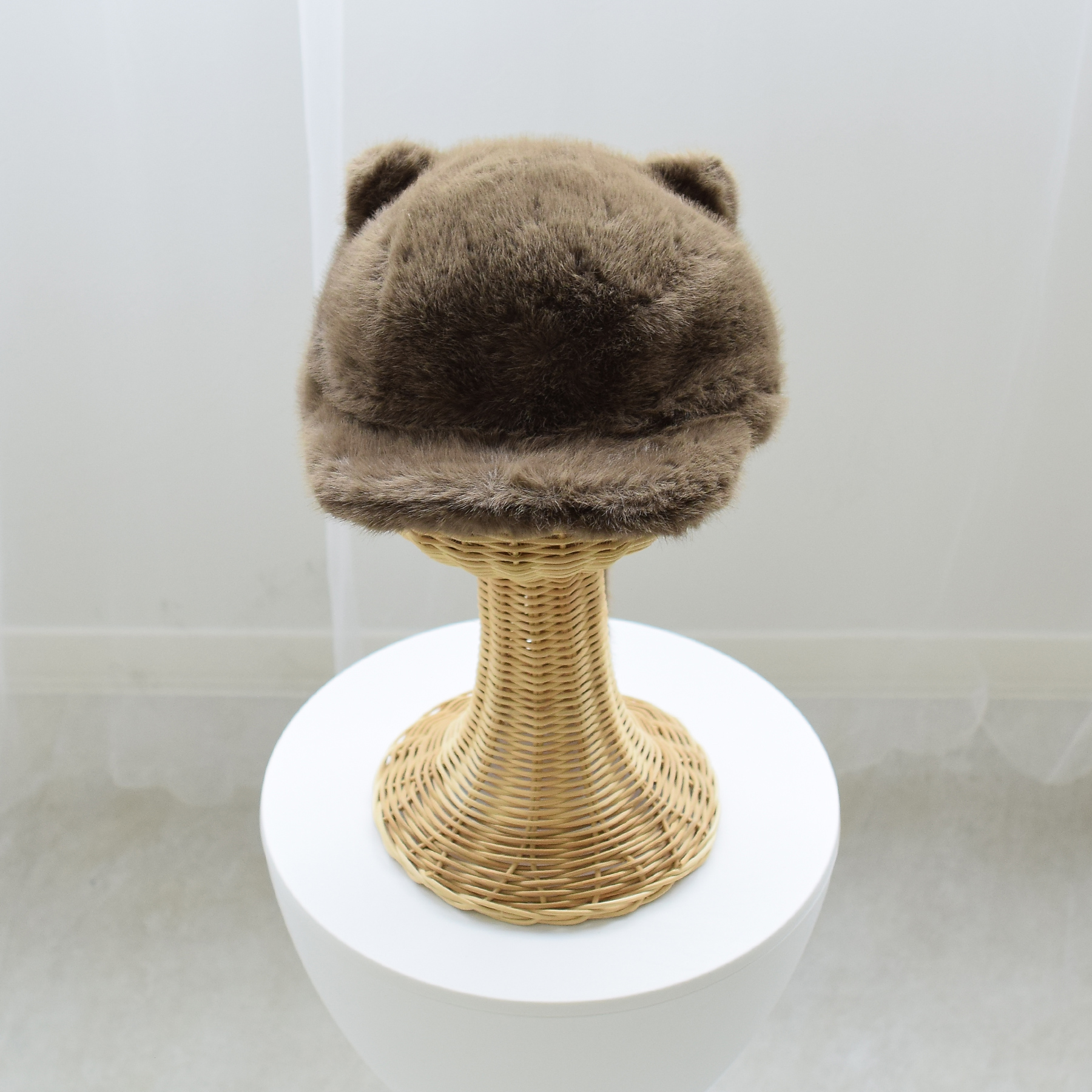 帽子 ファー ファーキャップ ねこみみしっぽ付き ブラウン レディース