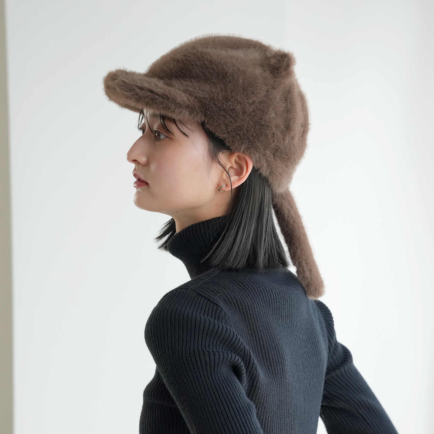 帽子 ファー ファーキャップ ねこみみしっぽ付き ブラウン レディース