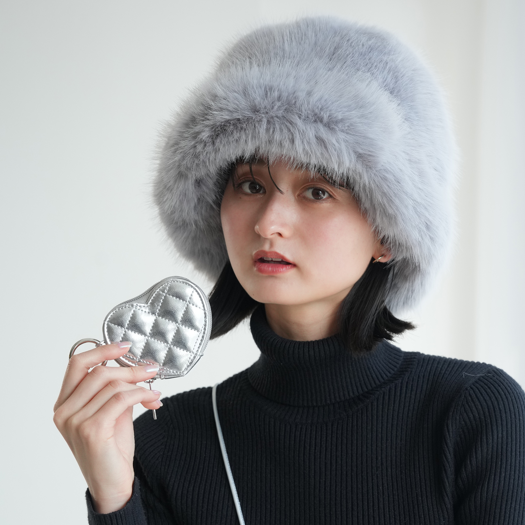 バッグチャーム ハートキルトポーチ リングカラビナチャーム マチ付き