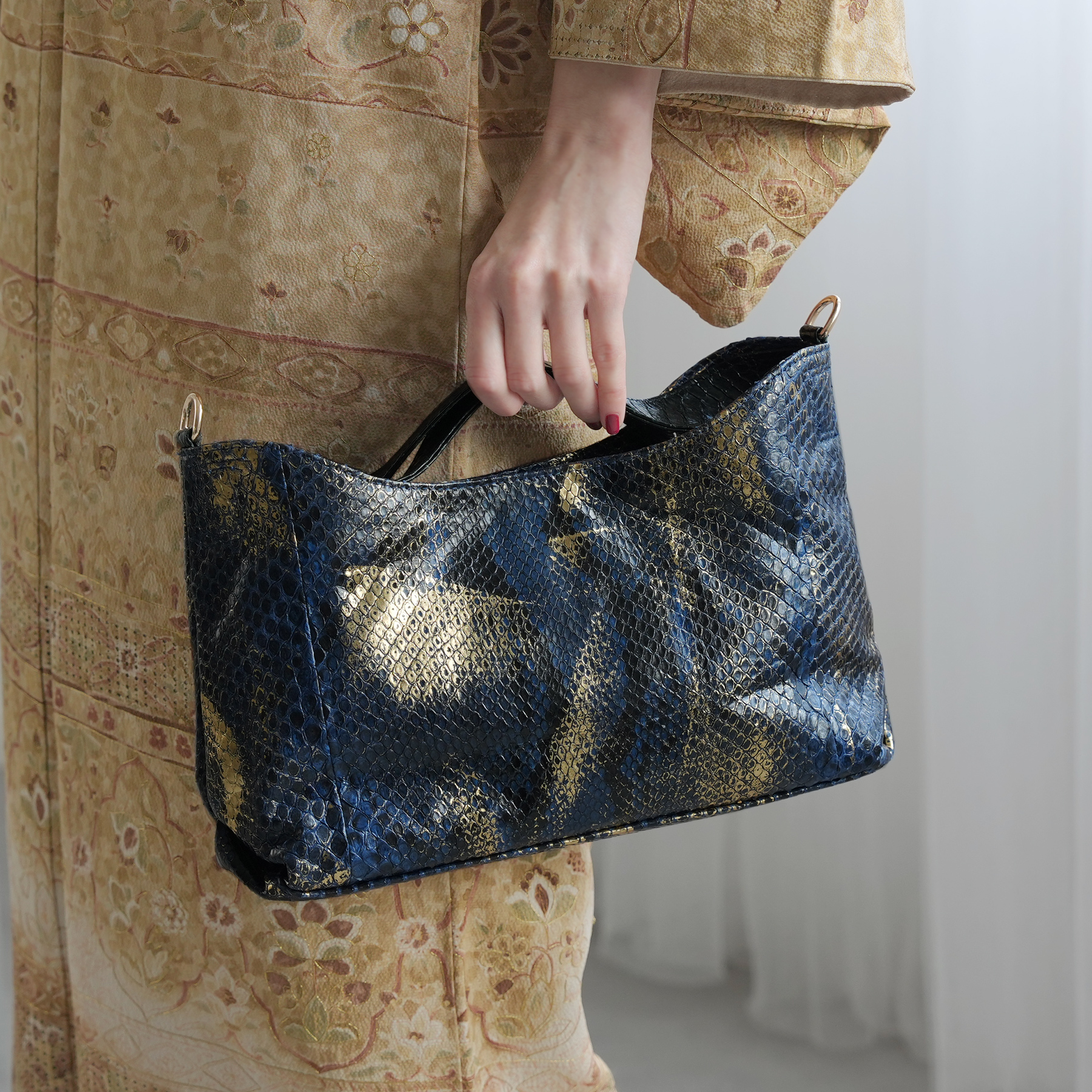 バッグ レディース レザー PYTHON パイソン ウェーブトートバッグ ミニ