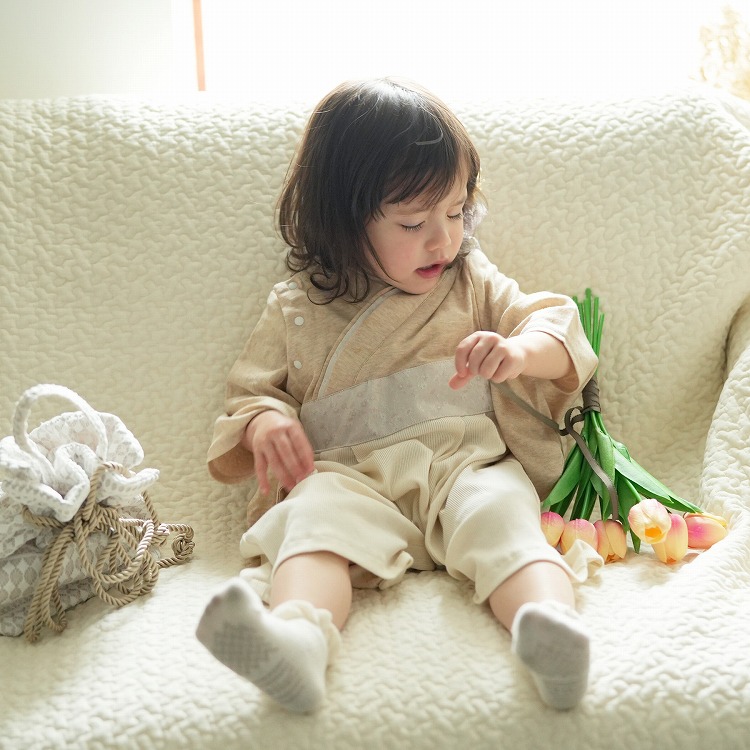 袴ロンパース ベビー服 utatane レトロ 袴 ロンパース アイボリー系 ベージュ ピンク ラベンダー くすみカラー ひな祭り 初節句  100日祝い お食い初め 80cm :2705600001:浴衣通販 utatane 通販 