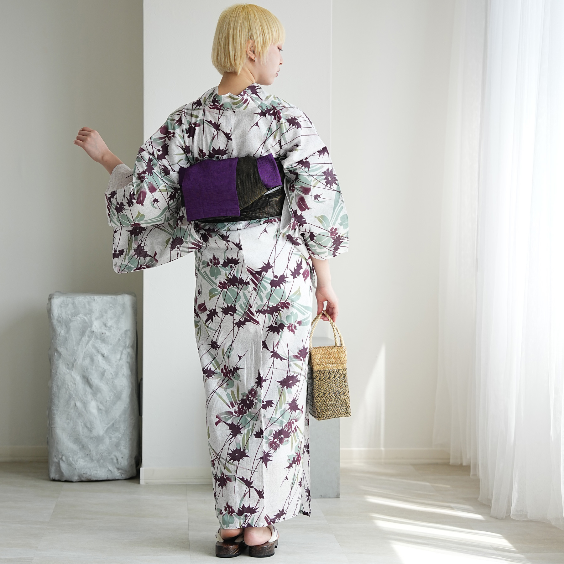 utatane 浴衣 単品 レディース 高級変わり織 杢グレージュに上品菖蒲と