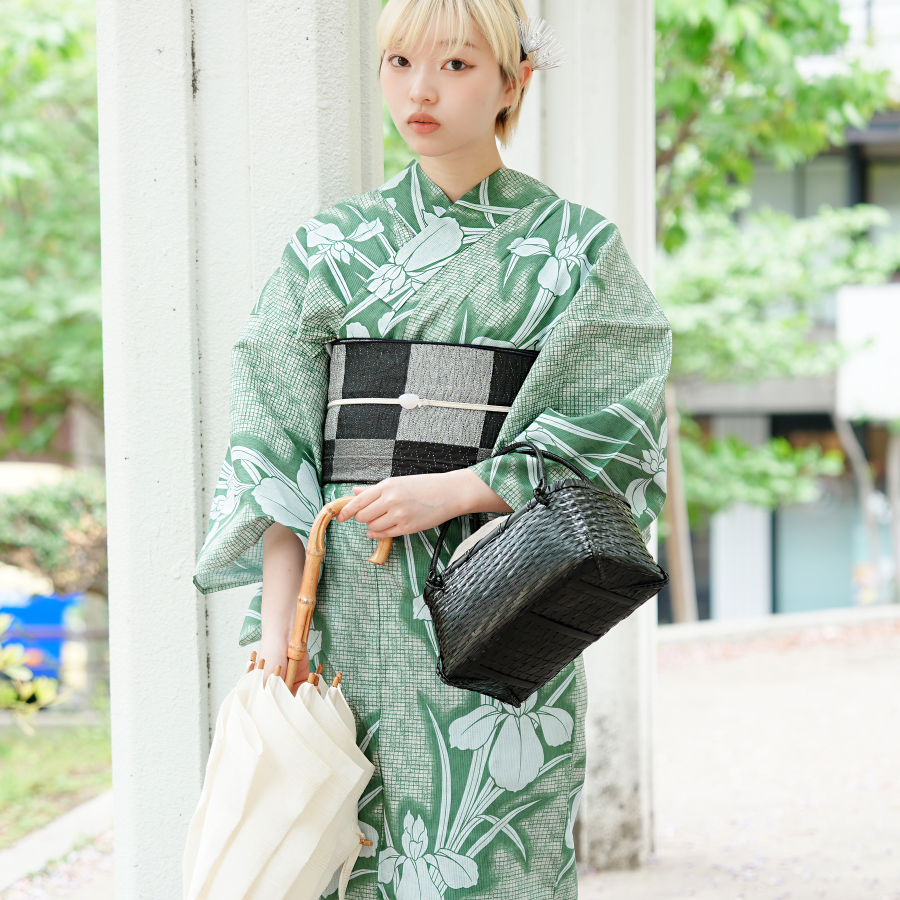 utatane 浴衣 単品 レディース 高級変わり織 翡翠に菖蒲 フリーサイズ