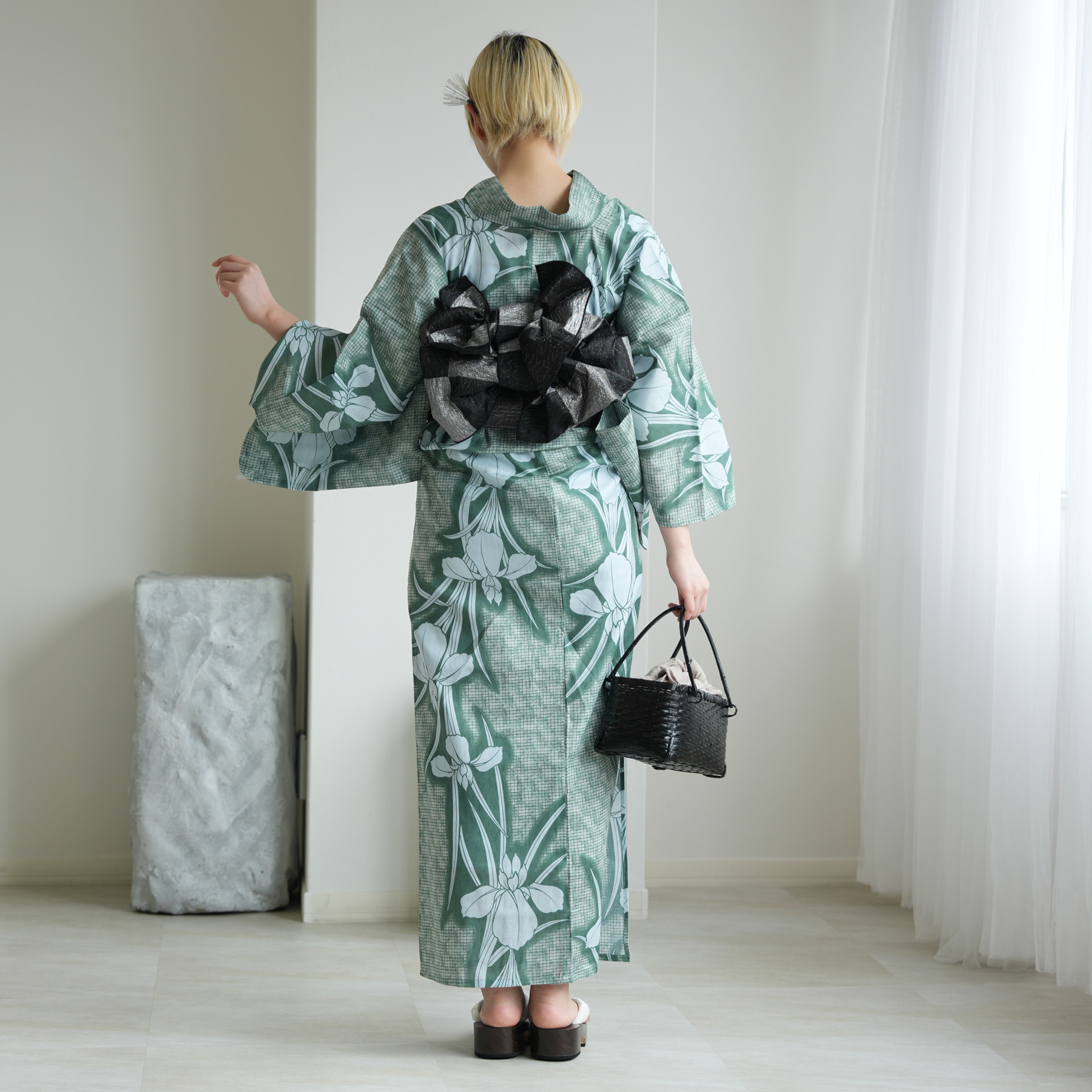 utatane 浴衣 単品 レディース 高級変わり織 翡翠に菖蒲 フリーサイズ