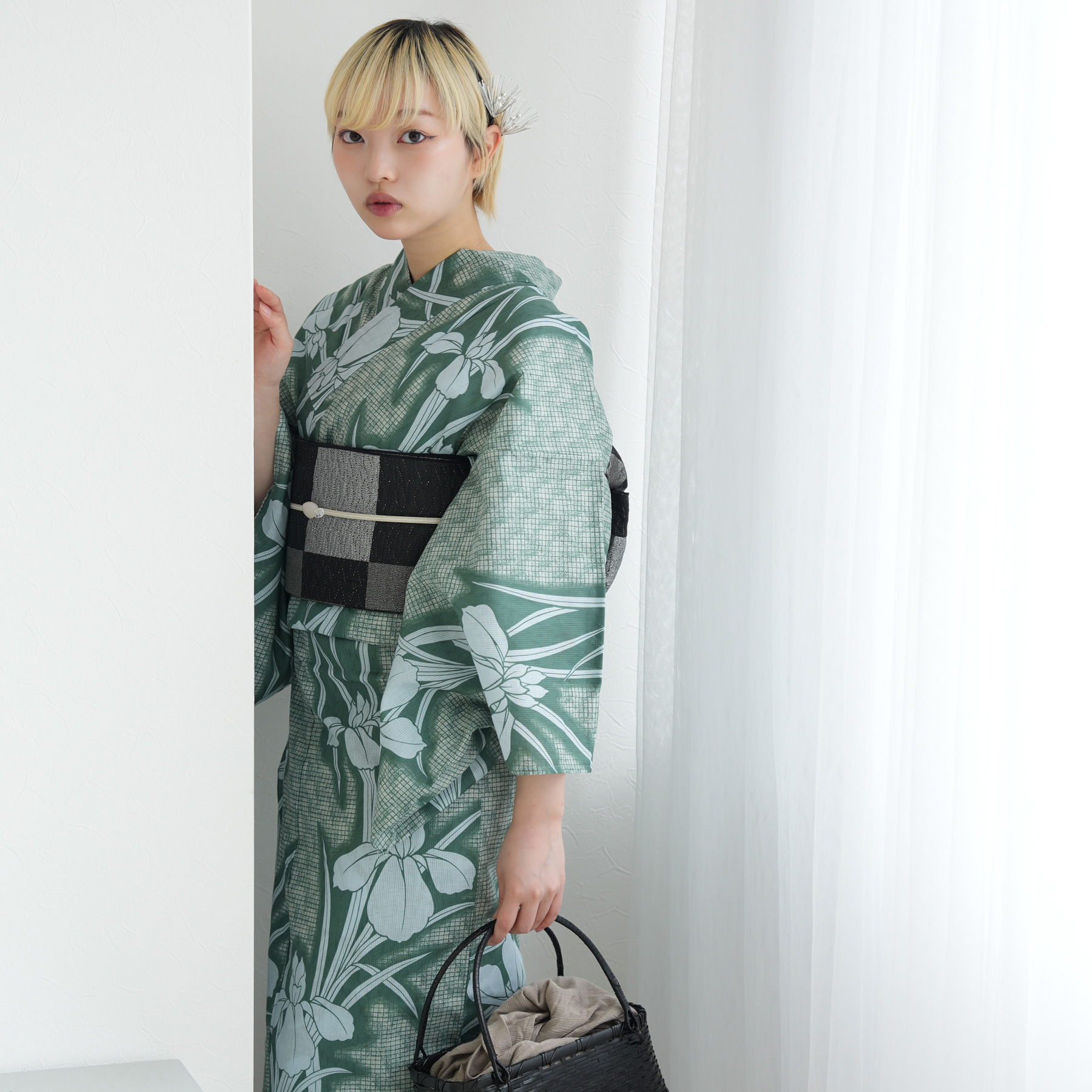 utatane 浴衣 単品 レディース 高級変わり織 翡翠に菖蒲 フリーサイズ