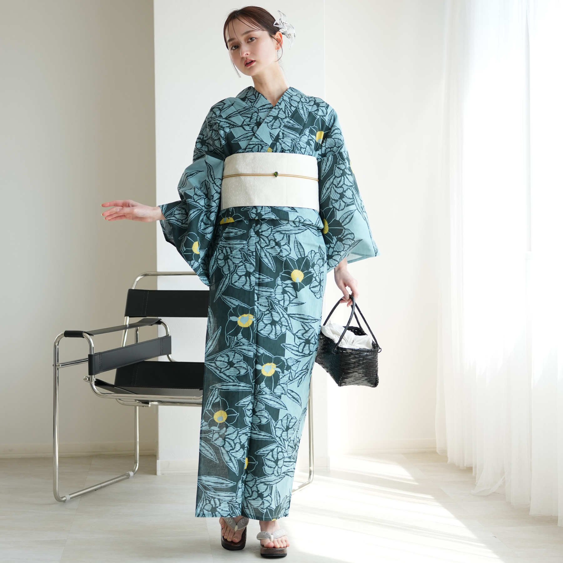 utatane 浴衣 単品 レディース Sサイズ 高級変わり織 ブルーと鉄紺の