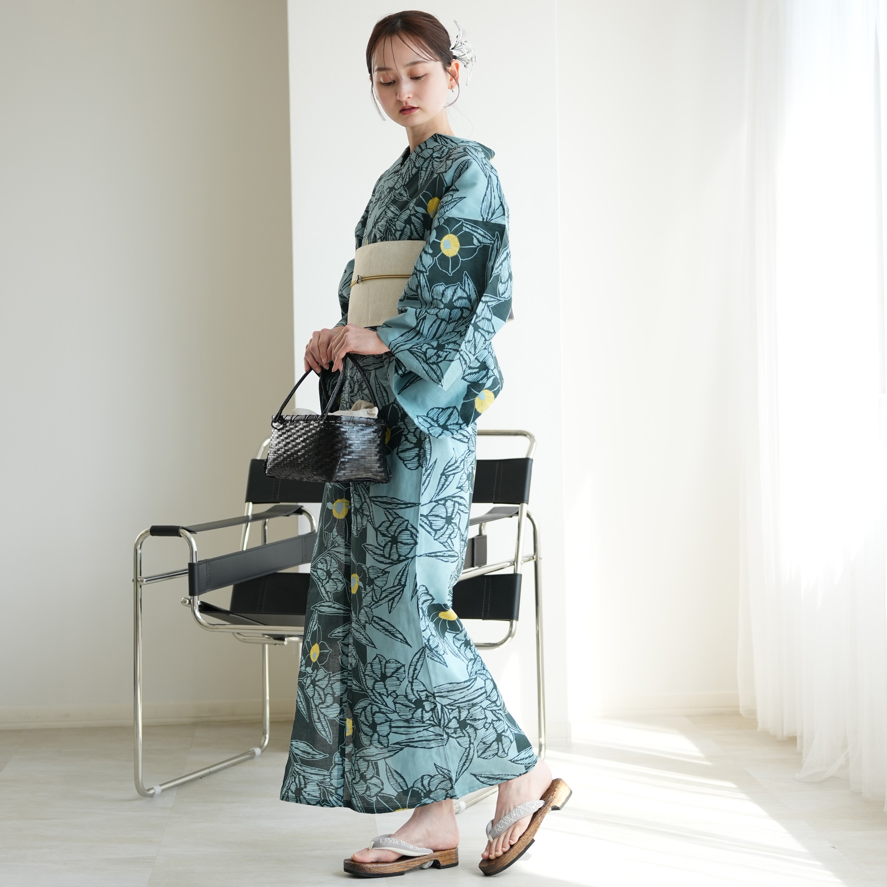utatane 浴衣 単品 レディース Sサイズ 高級変わり織 ブルーと鉄紺の