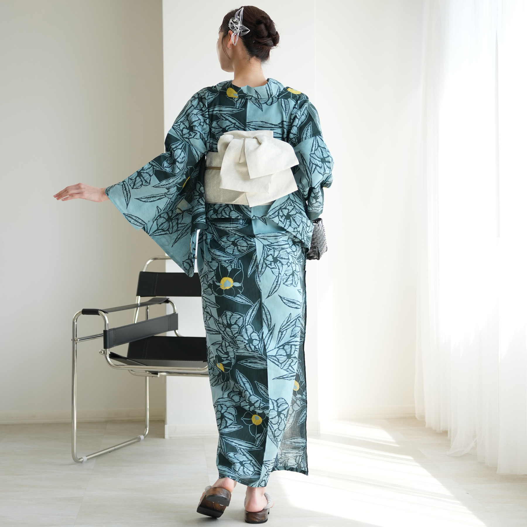 utatane 浴衣 単品 レディース Sサイズ 高級変わり織 ブルーと鉄紺の