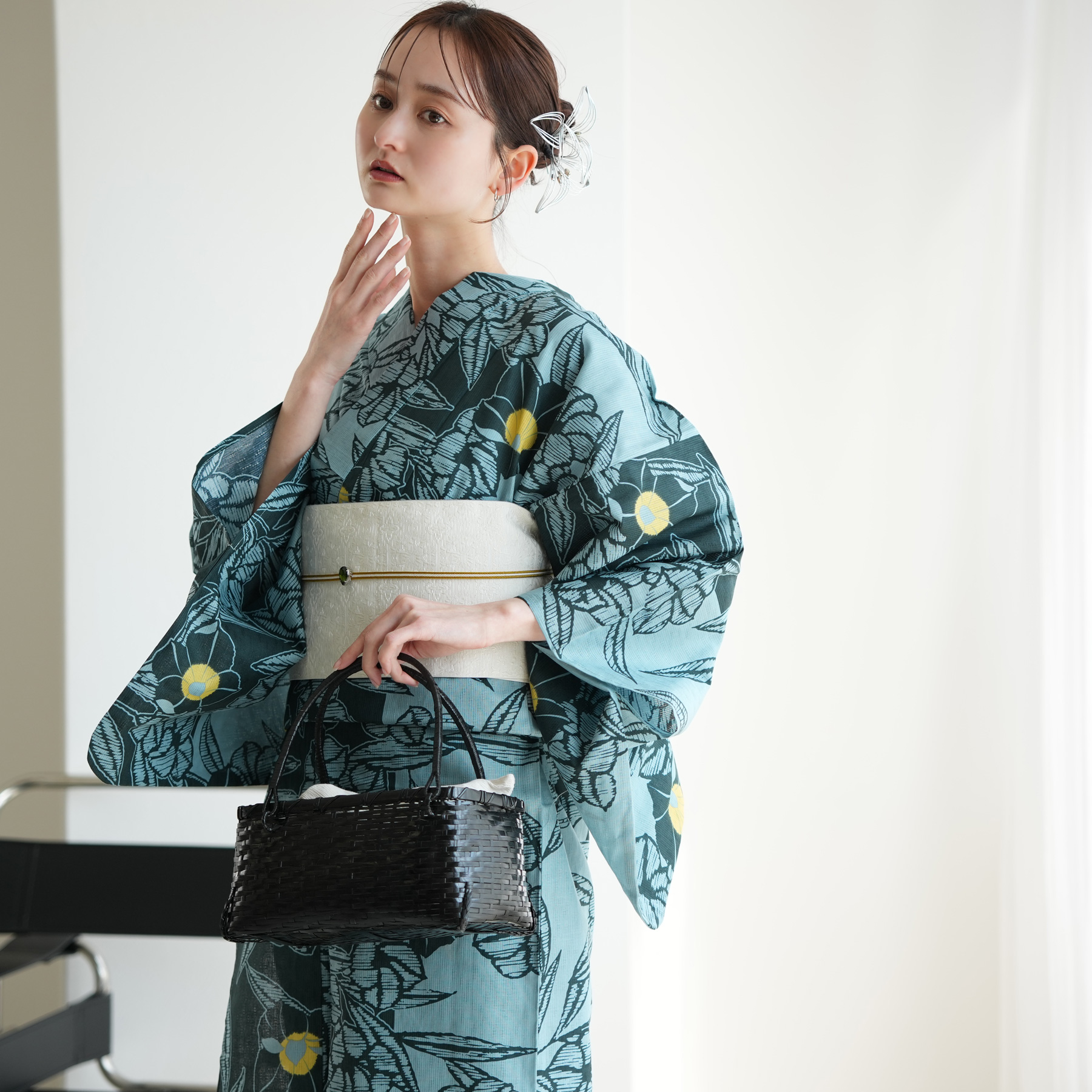 utatane 浴衣 単品 レディース Sサイズ 高級変わり織 ブルーと鉄紺の