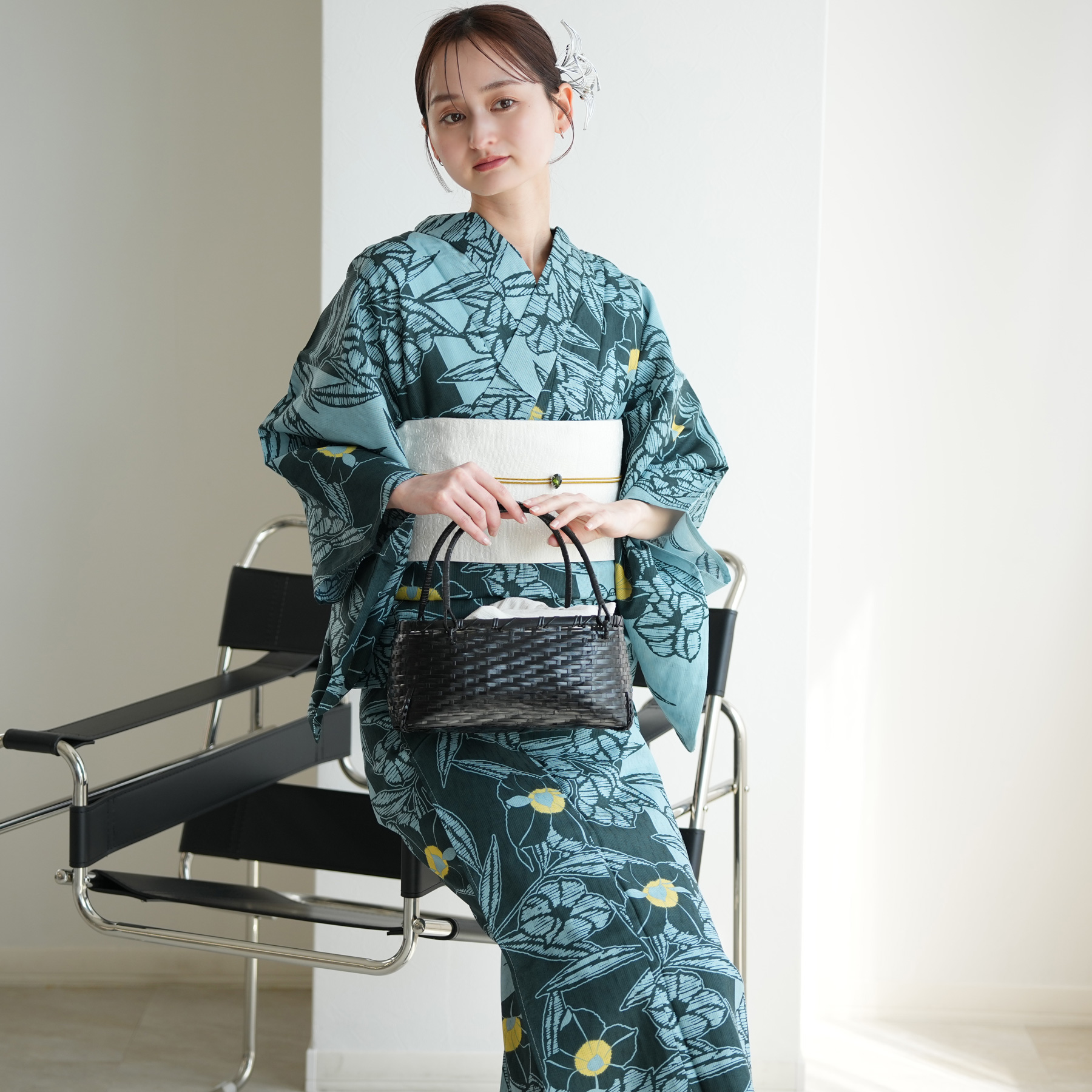utatane 浴衣 単品 レディース Sサイズ 高級変わり織 ブルーと鉄紺の