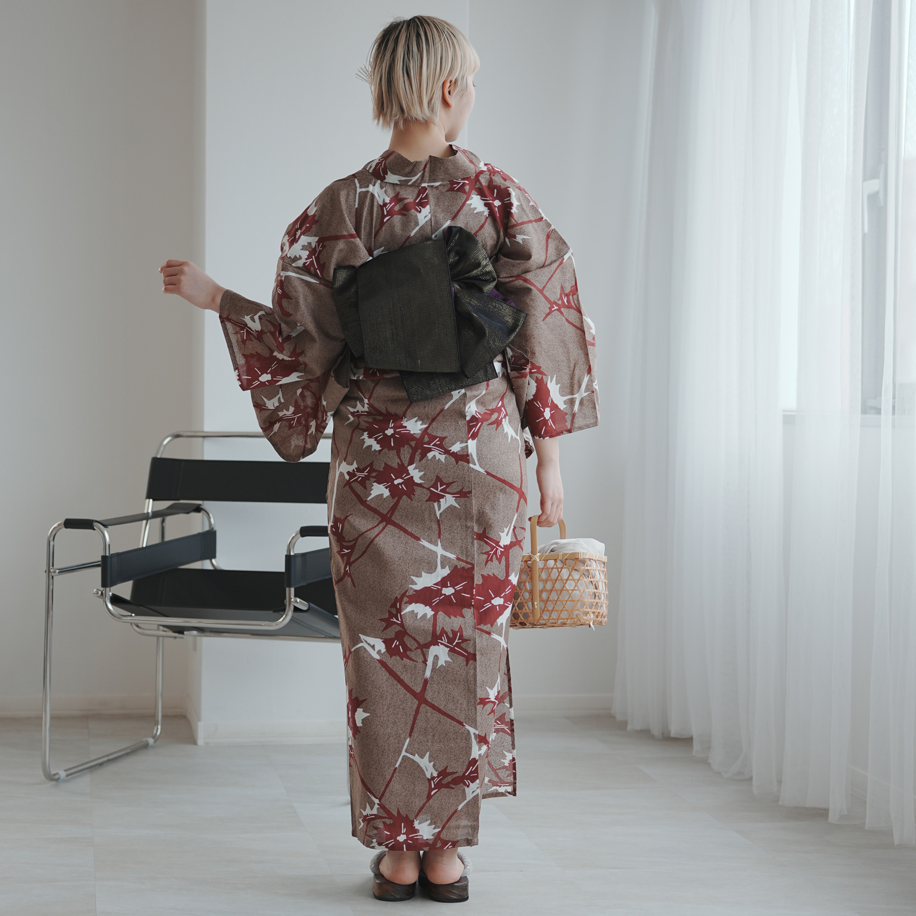 utatane 浴衣 単品 レディース Sサイズ 高級変わり織 ココアと赤茶の