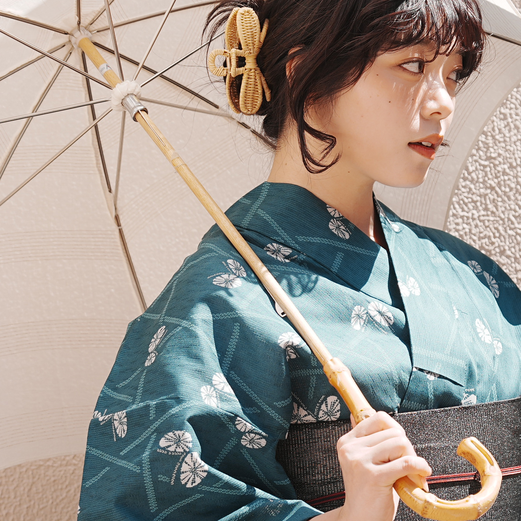 utatane 浴衣 単品 レディース ニコアンティーク 高級変わり織 碧に