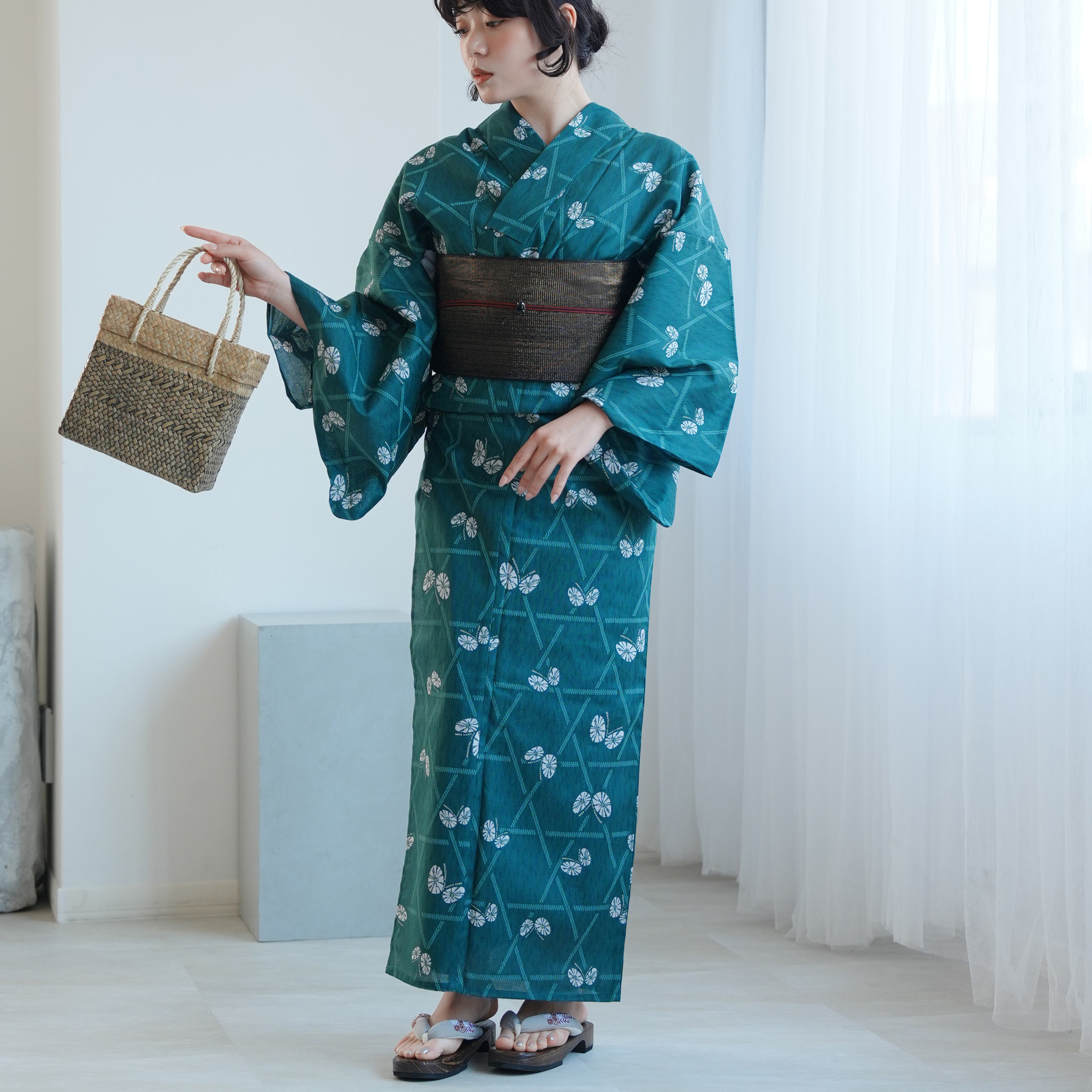 utatane 浴衣 単品 レディース ニコアンティーク 高級変わり織 碧に
