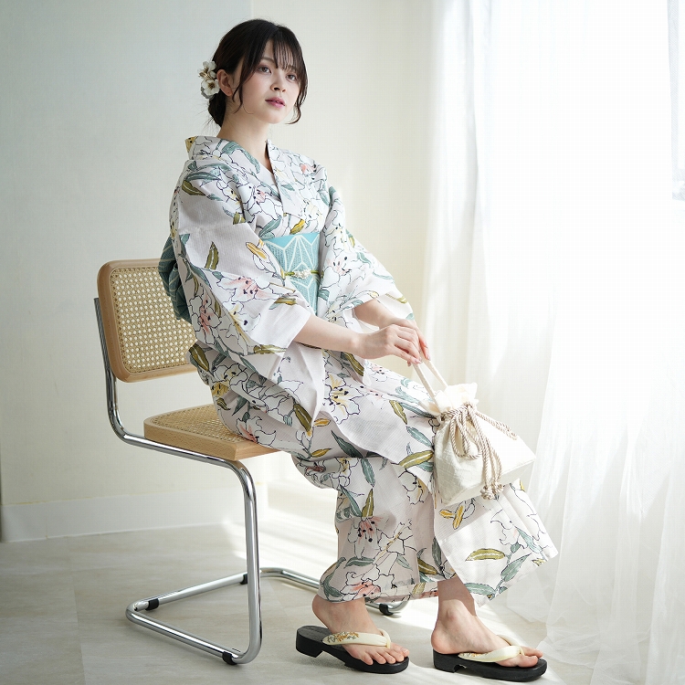 美品utatane浴衣S utatane｜utatane Sサイズ 浴衣3点セット 白地にミントの