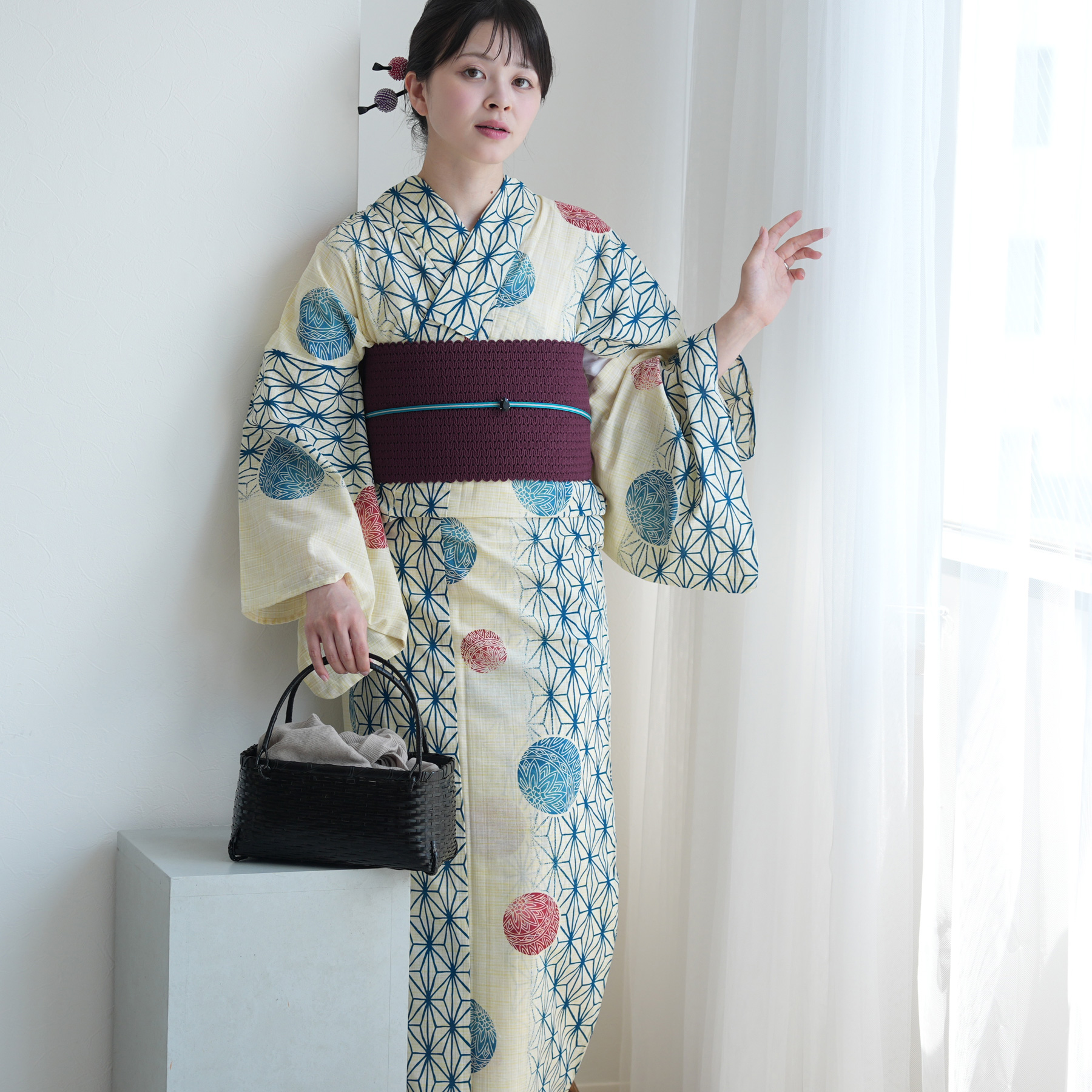 utatane 浴衣 レディース セット 綿麻 高級変わり織 フリーサイズ 浴衣