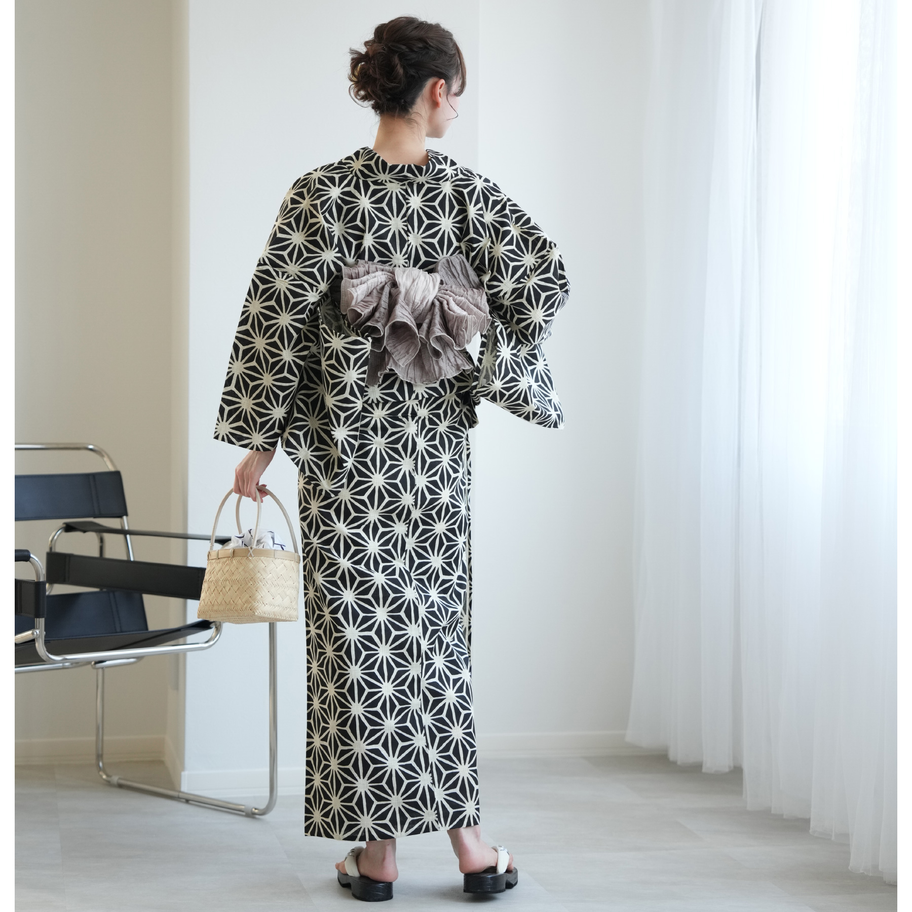 utatane 浴衣 レディース セット 綿麻 浴衣3点セット 先染めベージュ