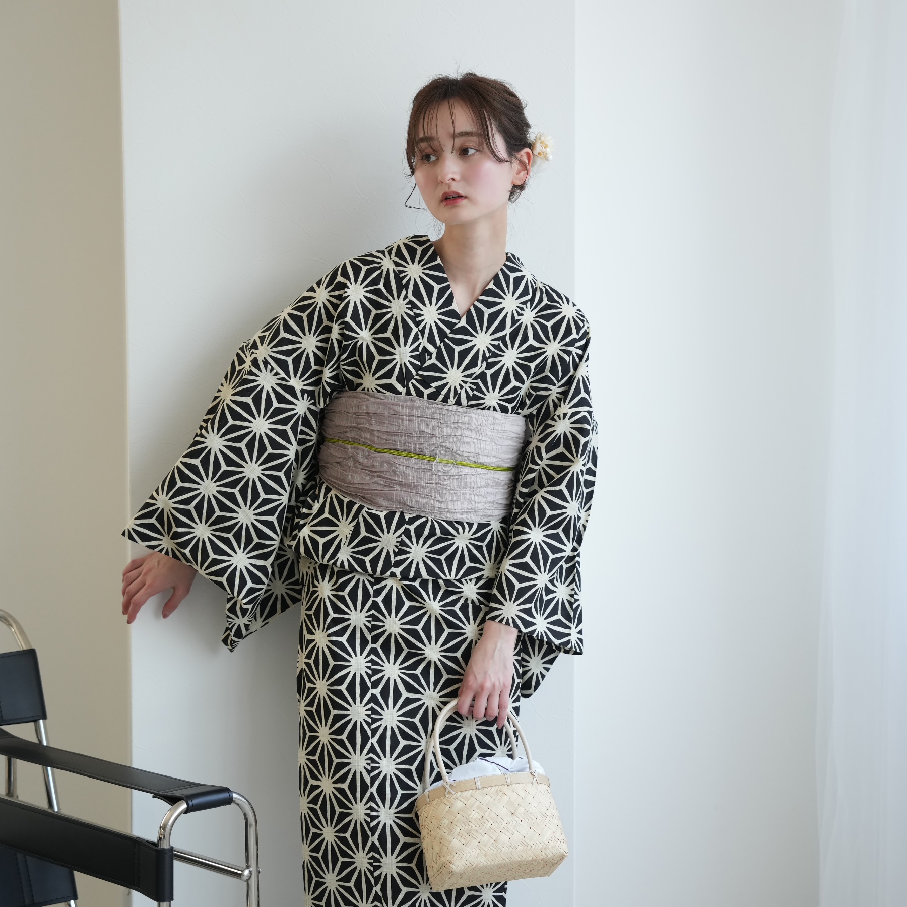 utatane 浴衣 レディース セット 綿麻 浴衣3点セット 先染めベージュ