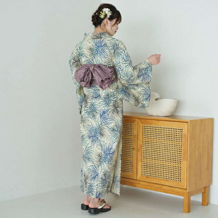 utatane 浴衣　先染め風ベージュに涼しげ糸菊　浴衣　帯　2点セット 楽天市場】【utatane 高級変わり織 浴衣3点セット 先染め風