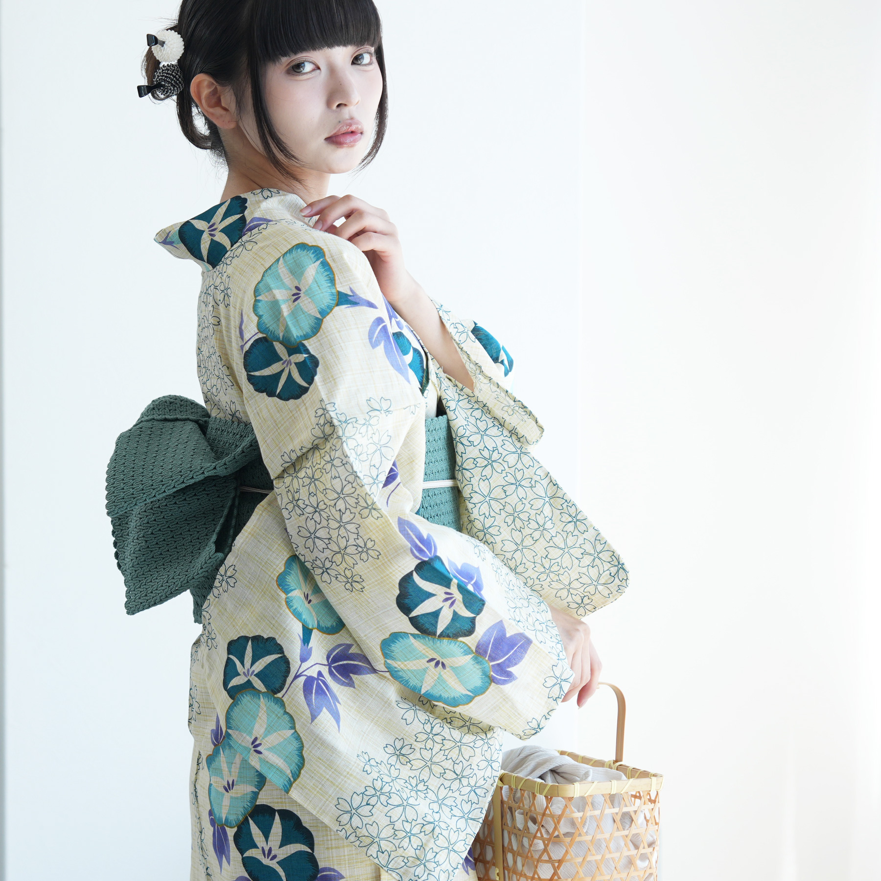 utatane 浴衣 レディース セット 綿麻 高級変わり織 先染めベージュ