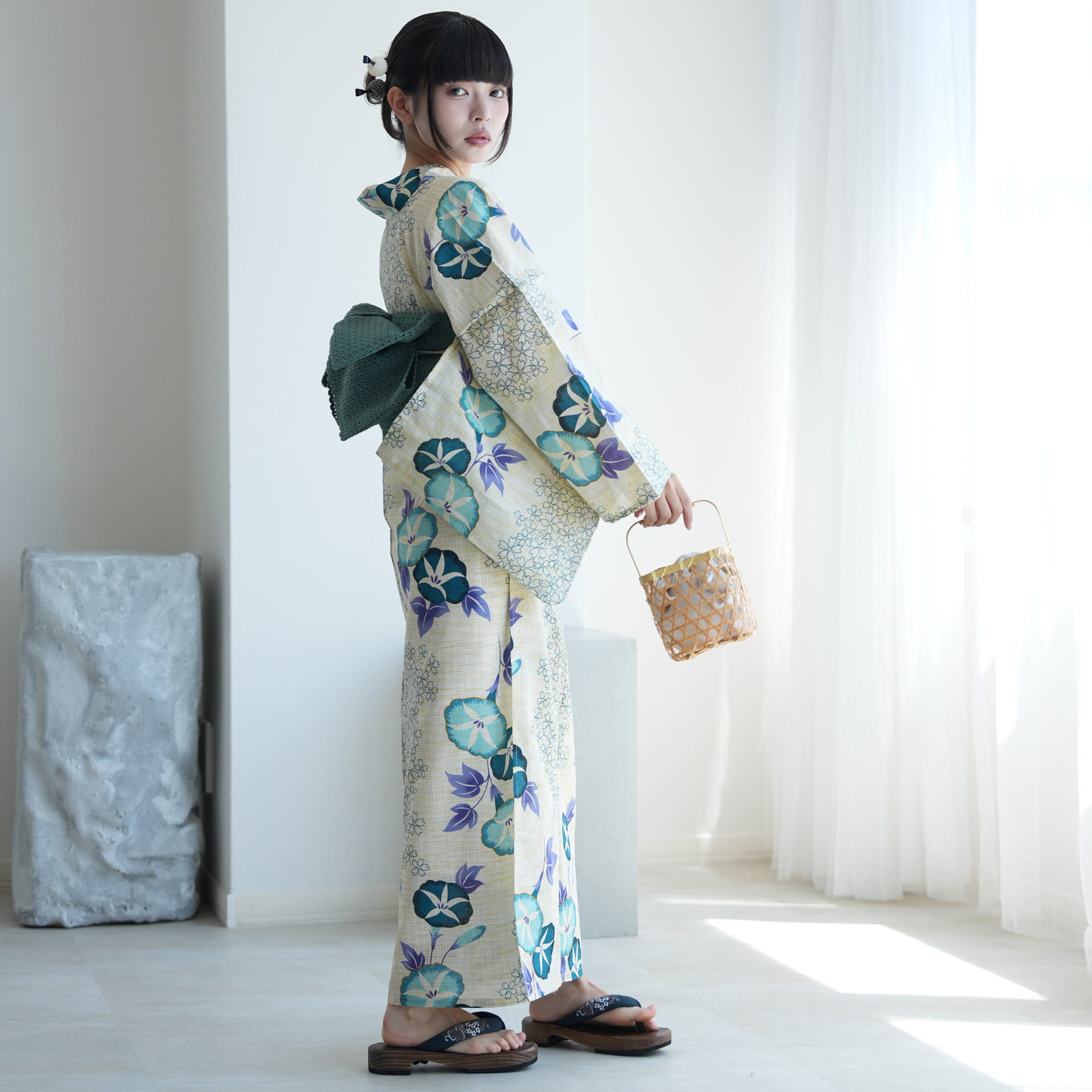 utatane 浴衣 レディース セット 綿麻 高級変わり織 先染めベージュ