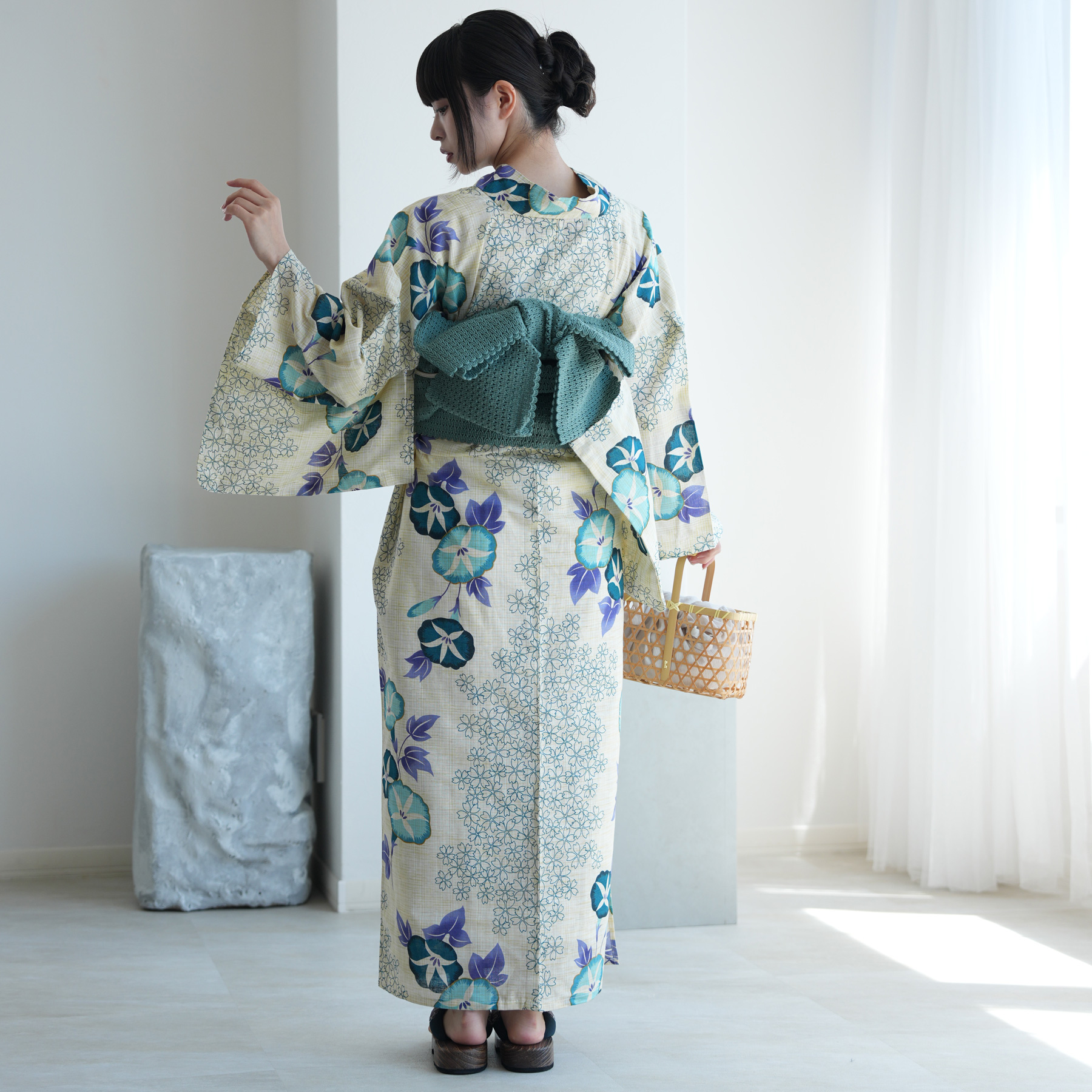 utatane 浴衣 レディース セット 綿麻 高級変わり織 先染めベージュ