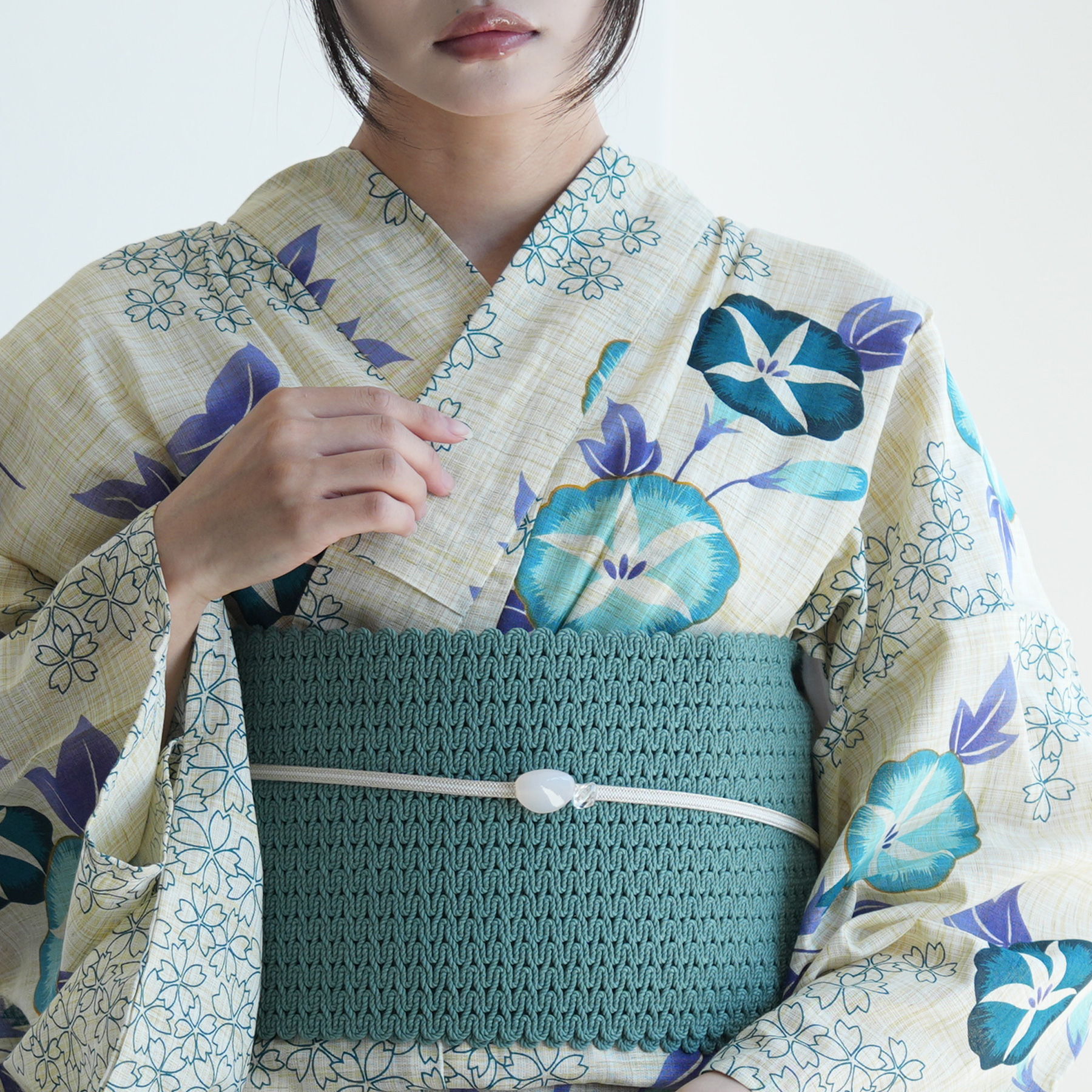 utatane 浴衣 レディース セット 綿麻 高級変わり織 先染めベージュ