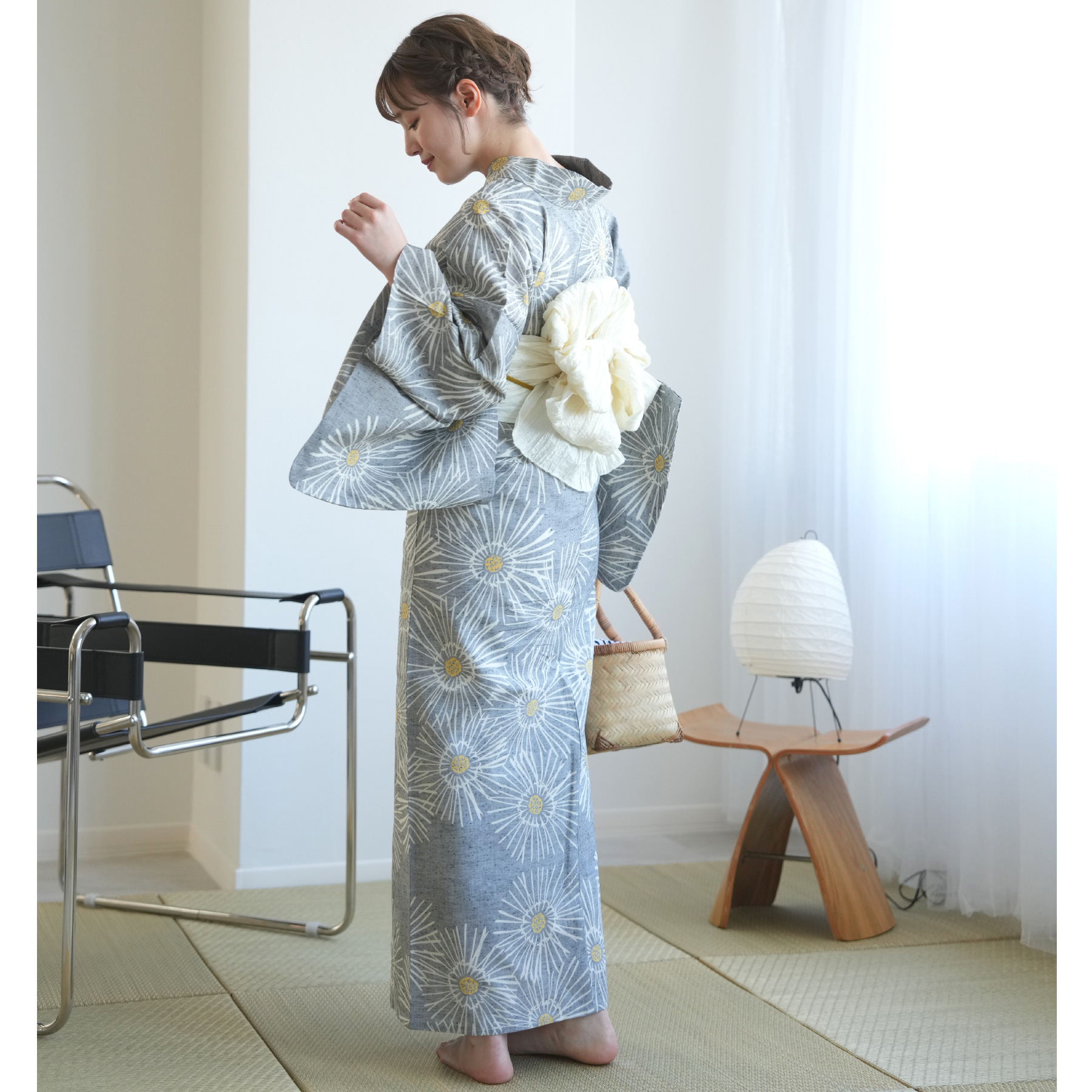 ち*✿様 新品　utatane レディース浴衣　帯　下駄セット　Sサイズ　グレー utatane 浴衣 セット レディース Sサイズ 浴衣3点セット 浴衣/帯