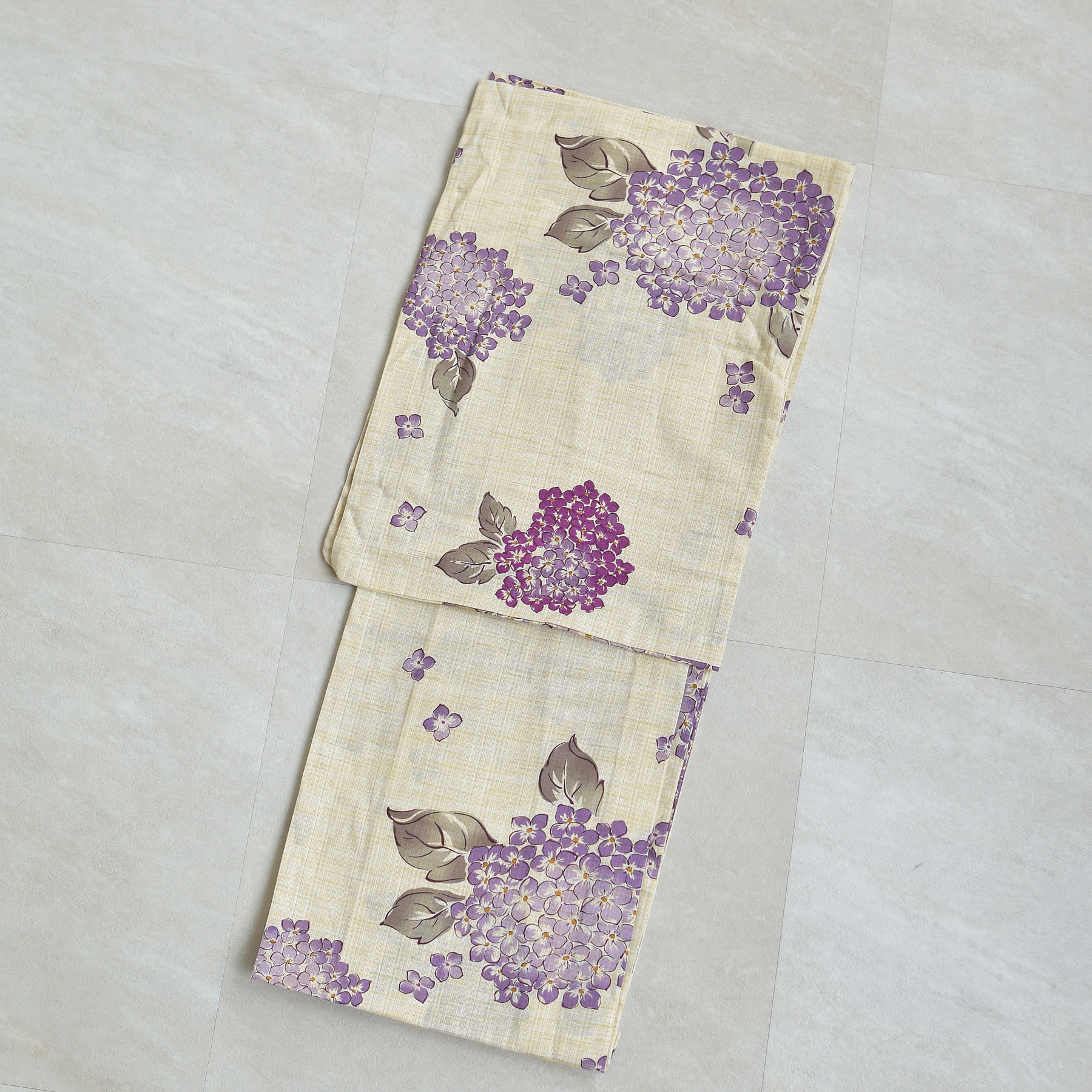 美品　utatane　浴衣セット　萩　ベージュ　ウタタネ　花柄　くすみ紫 utatane｜utatane/(W)高級変わり織り浴衣3点セット ベージュに
