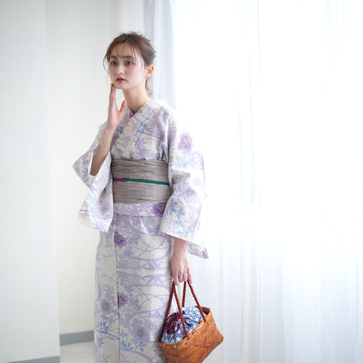 美品 墨絵風 注染浴衣 綿100% レディース ゆかた 大人 居敷当て付き utatane 浴衣 レディース セット utatane×注染工房 浴衣3点