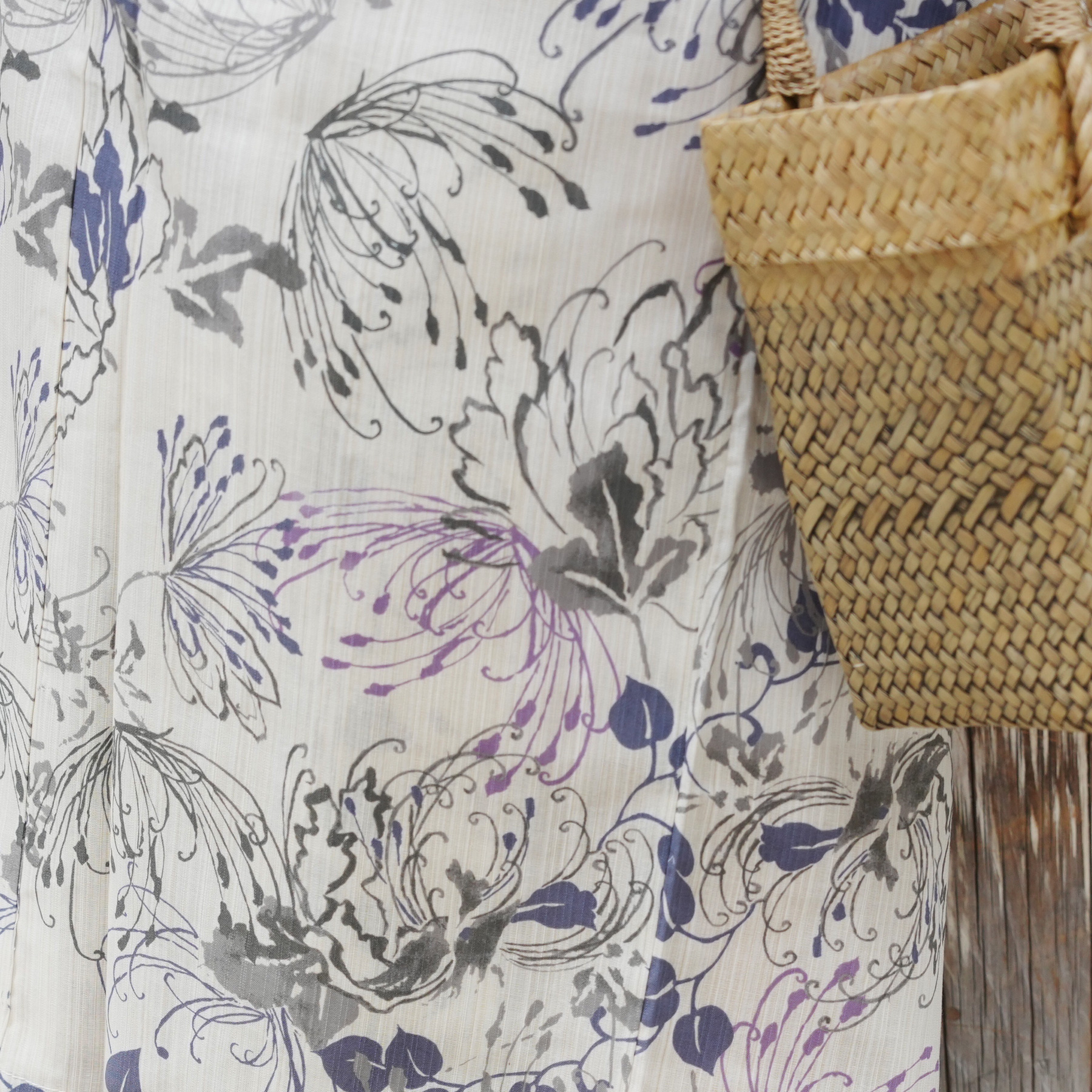 美品　utatane　浴衣セット　萩　ベージュ　ウタタネ　花柄　くすみ紫 utatane｜utatane/(W)高級変わり織り浴衣3点セット ベージュに