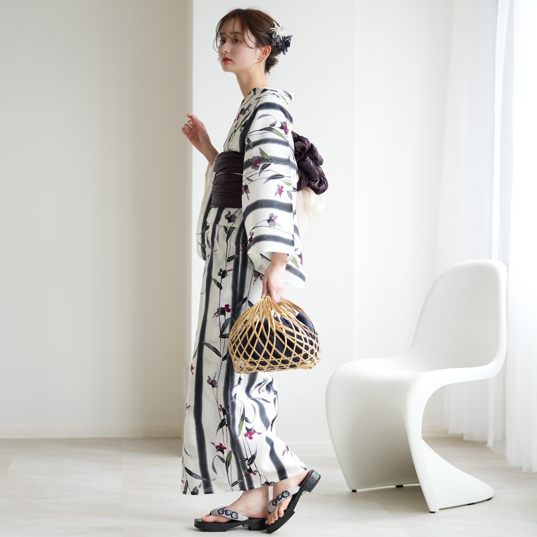 Utatane×アデリアレトロ 新品 浴衣セット(帯・下駄) フリーサイズ Utatane×アデリアレトロ 新品 浴衣セット(帯・下駄