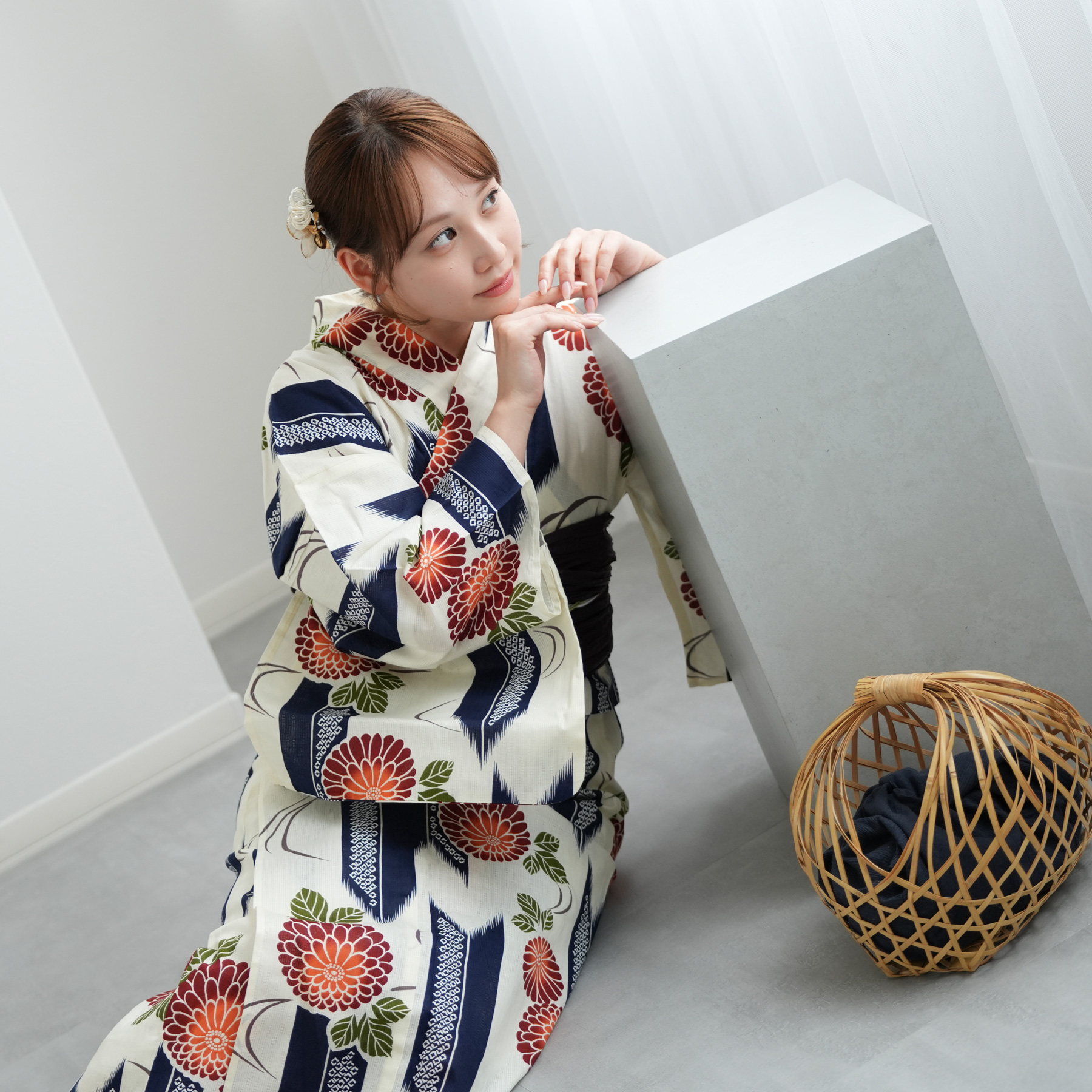 utatane 高級変わり織 浴衣3点セット 大正浪漫ラベンダーの菊
