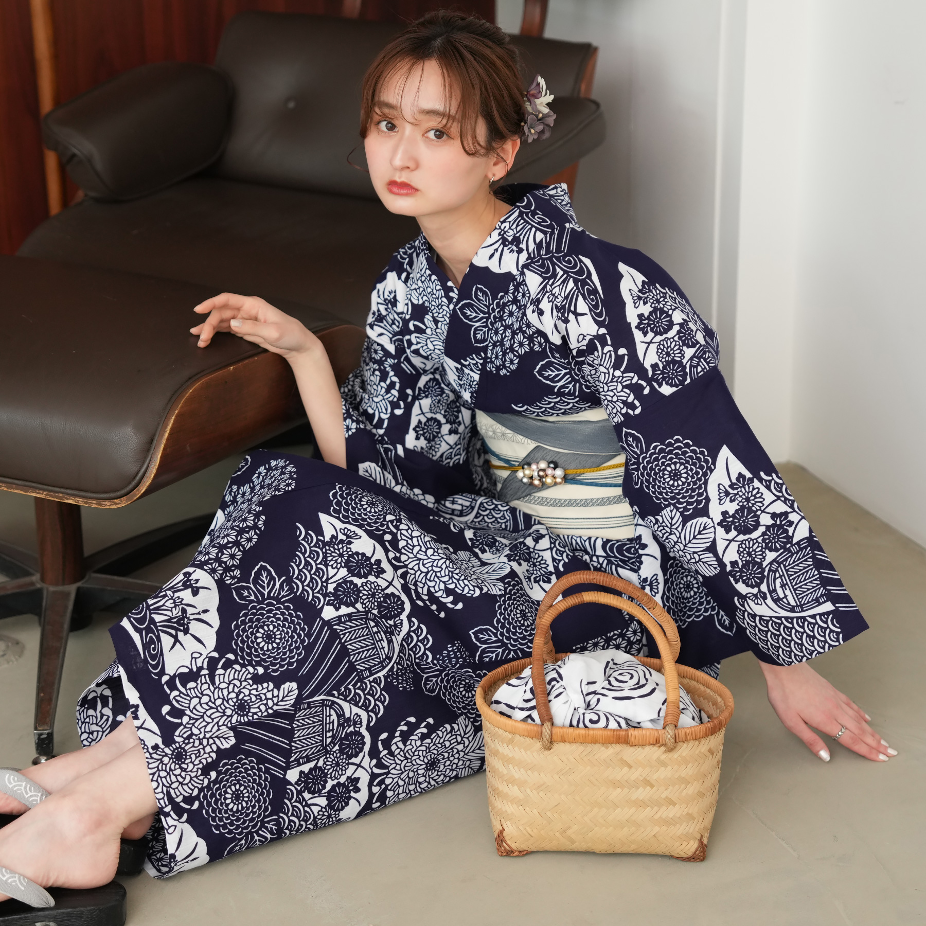 utatane 浴衣 レディース セット utatane×注染工房 浴衣3点セット 藍色