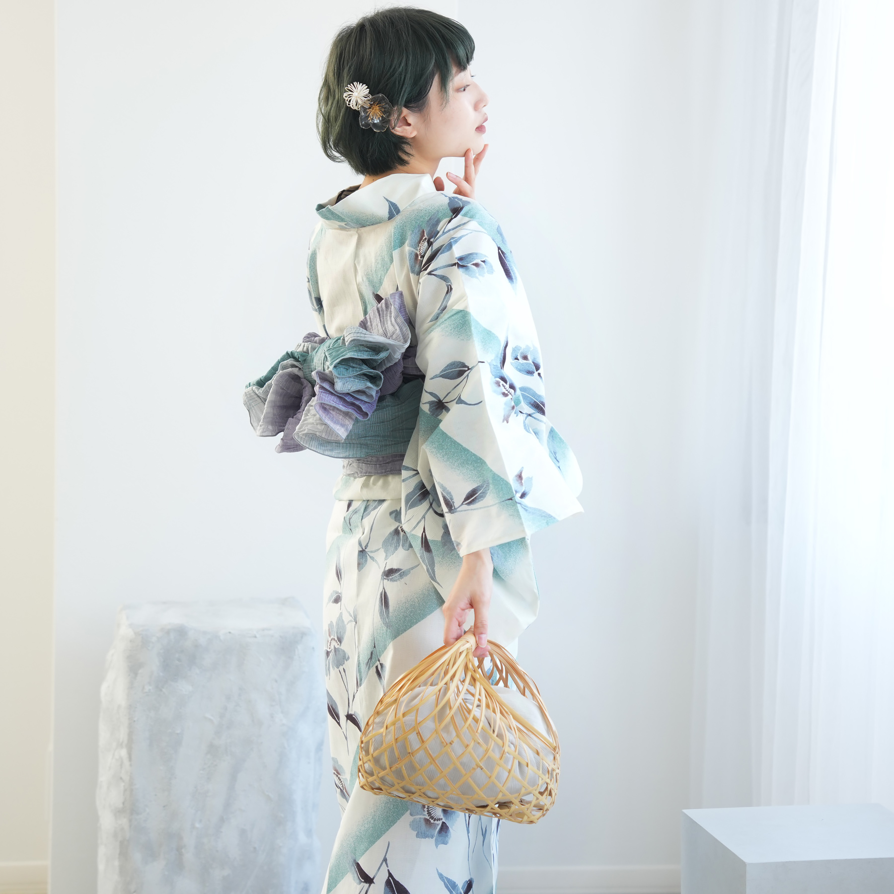 utatane 浴衣 レディース セット 高級変わり織 浴衣3点セット 淡い