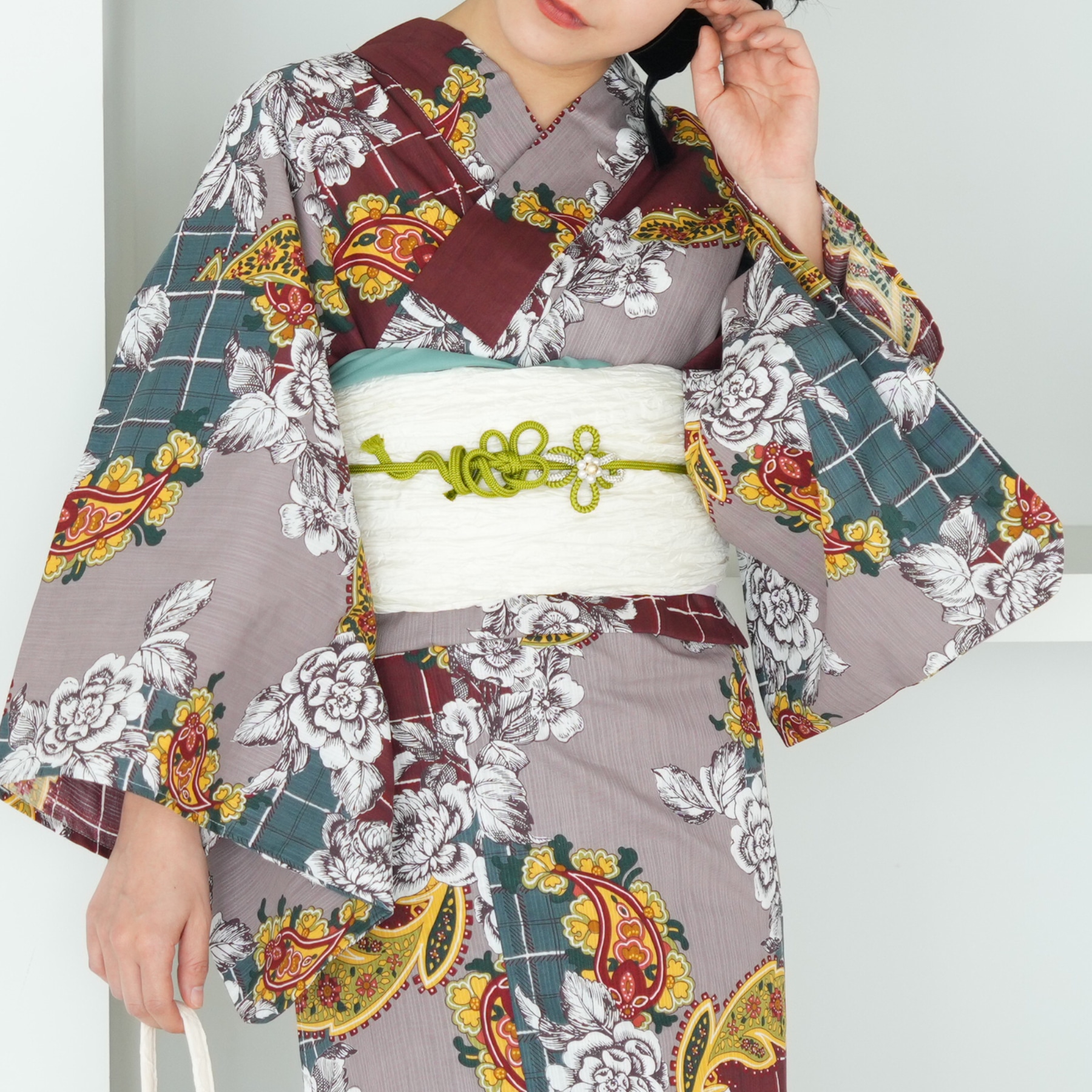 ニコアンティーク 高級変わり織 浴衣3点セット 60sモンドガレージ オレンジ 浴衣 レディース セット ニコアンティーク 高級変わり織 浴衣3点